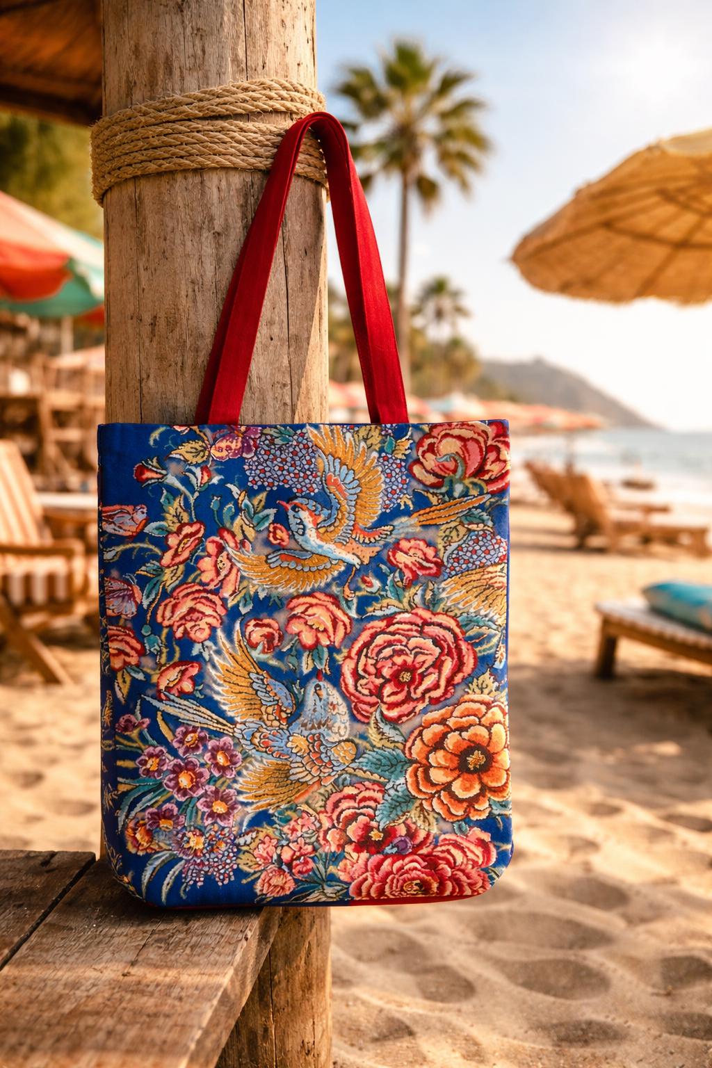 Floral retro style tote bag inspired by Persian artistry
