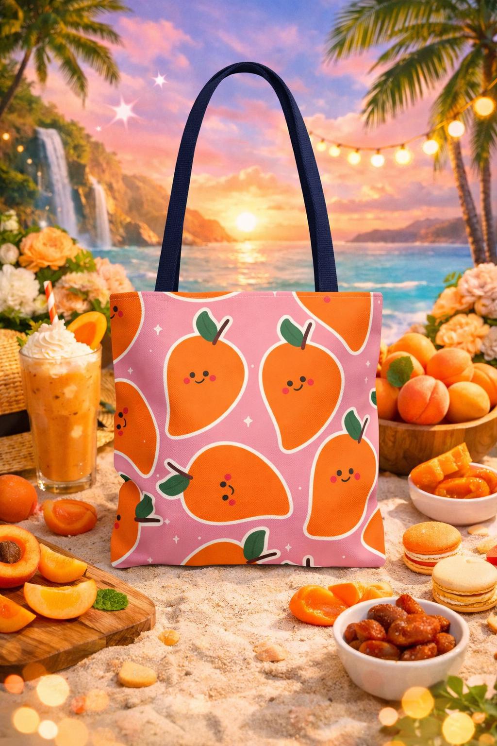 Fruit Lover’s Mango Tote,Vibrant Smiling Mango Illustration for Summer Outings, Gift for Women and Teens