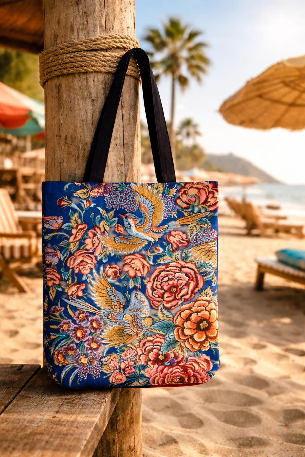 Floral retro style tote bag inspired by Persian artistry