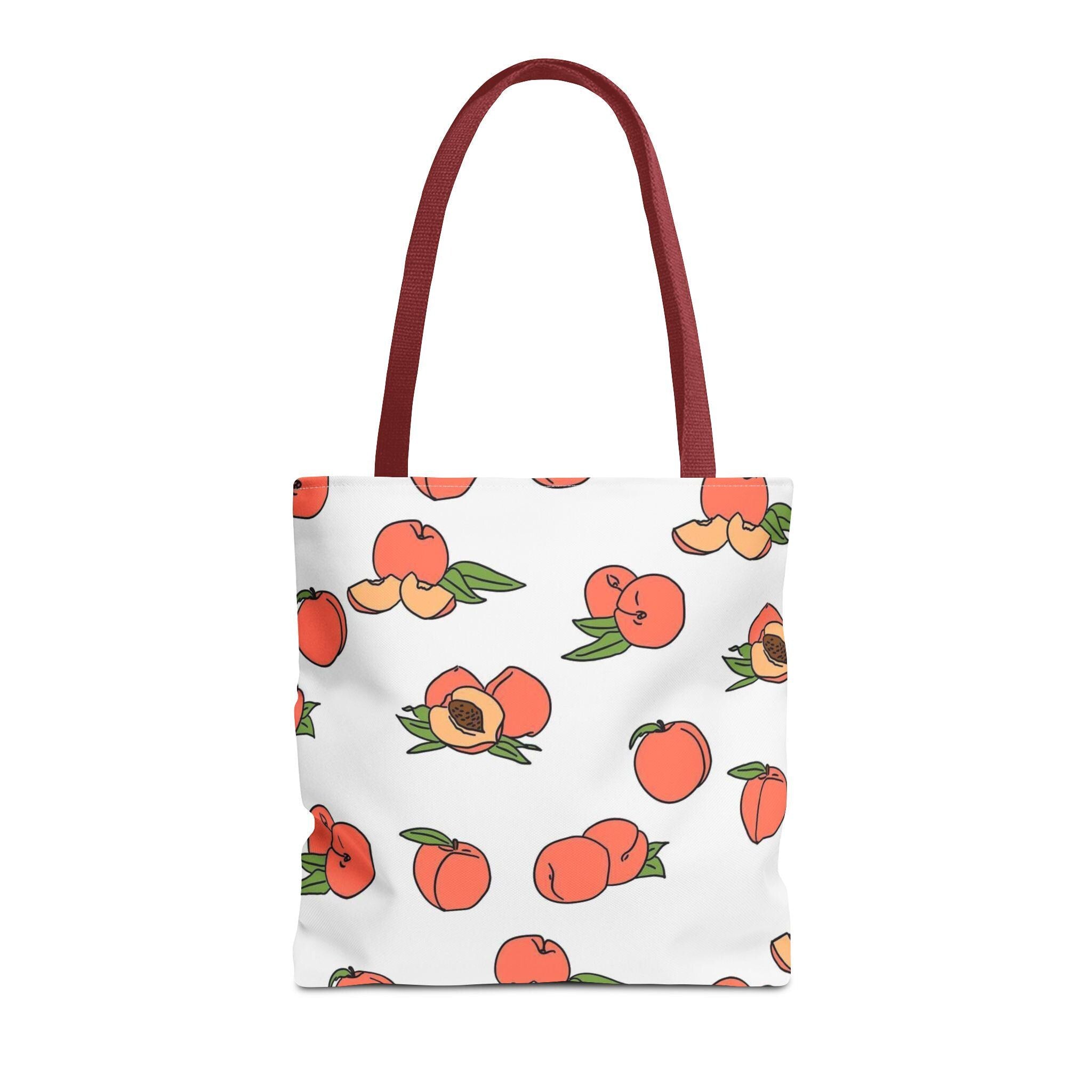 Peach Pattern Tote Bag | All-Over Print Fruit Shopper Bag for Summer, Grocery, Farmers Market, Eco-Friendly Daily, Gift for Her