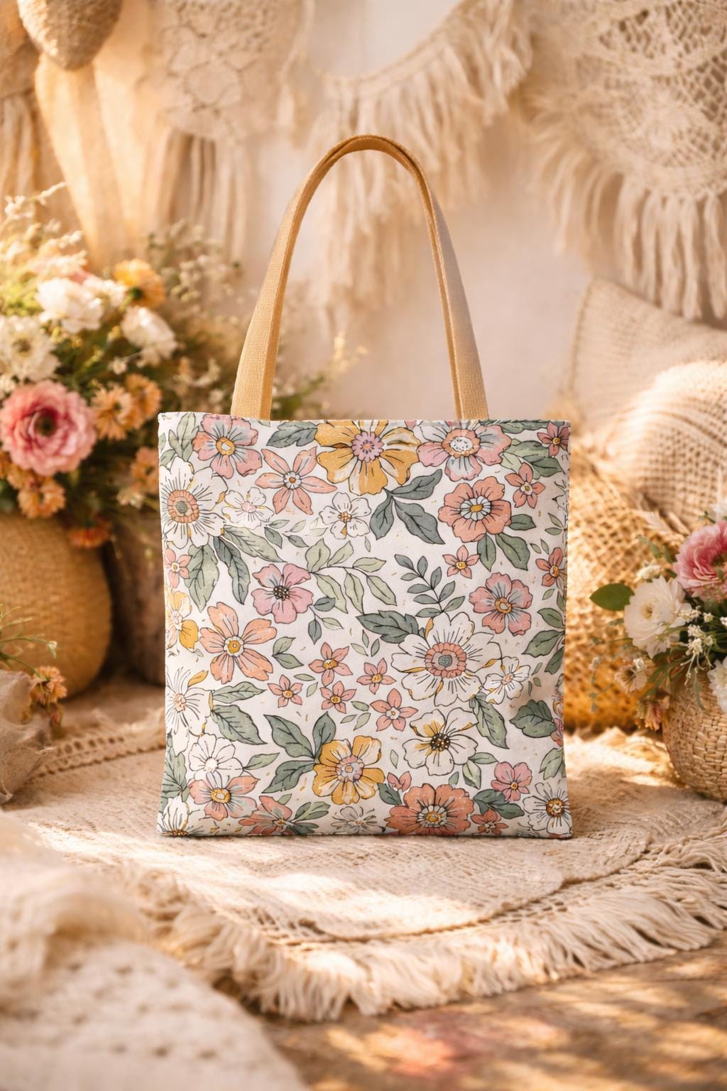 Pink Floral Pattern Tote Bag, Elegant and Spacious Portable Handbag for Everyday Use, Perfect Gift for Women