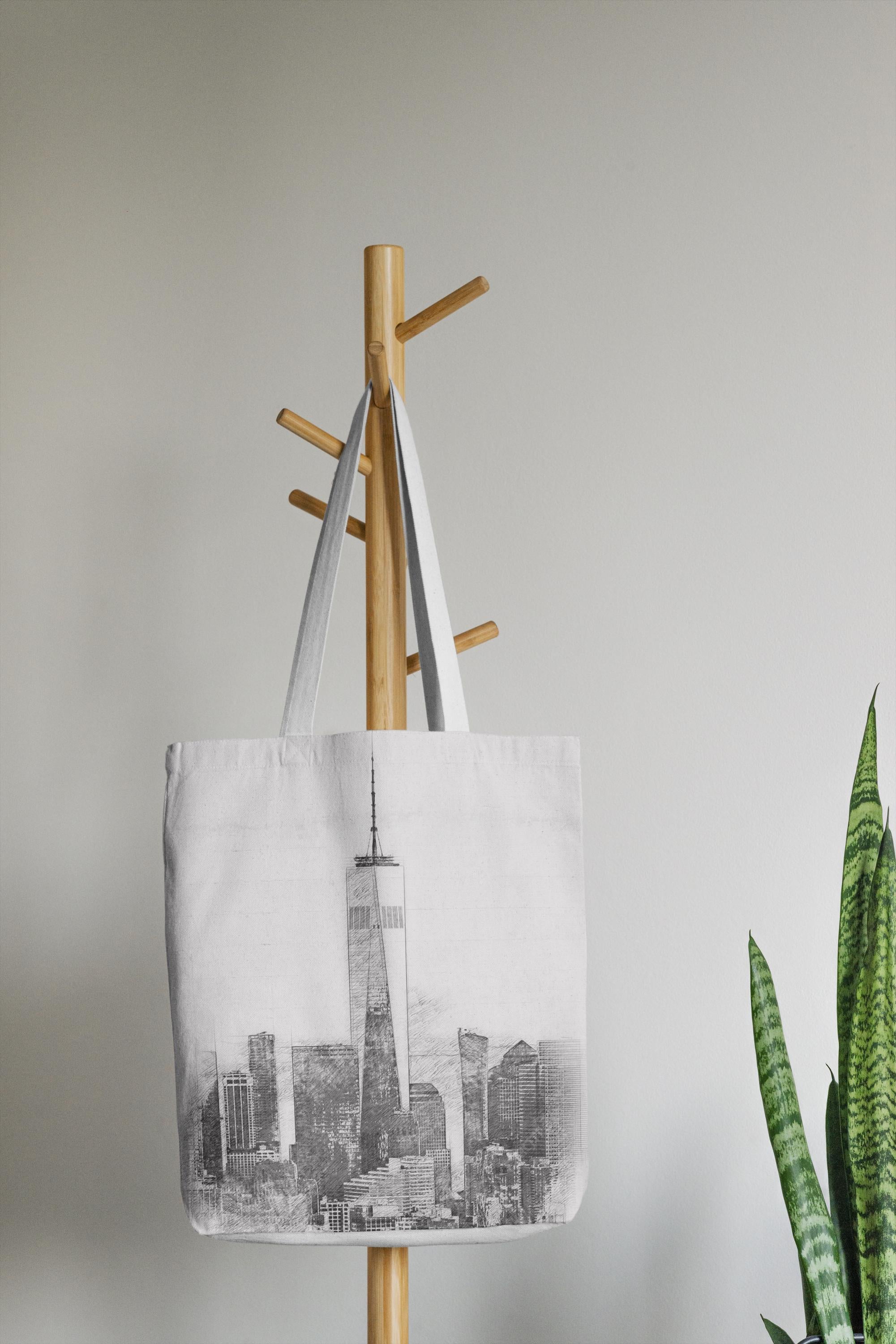 NYC Skyline Tote Bag | Black and White Cityscape Sketch