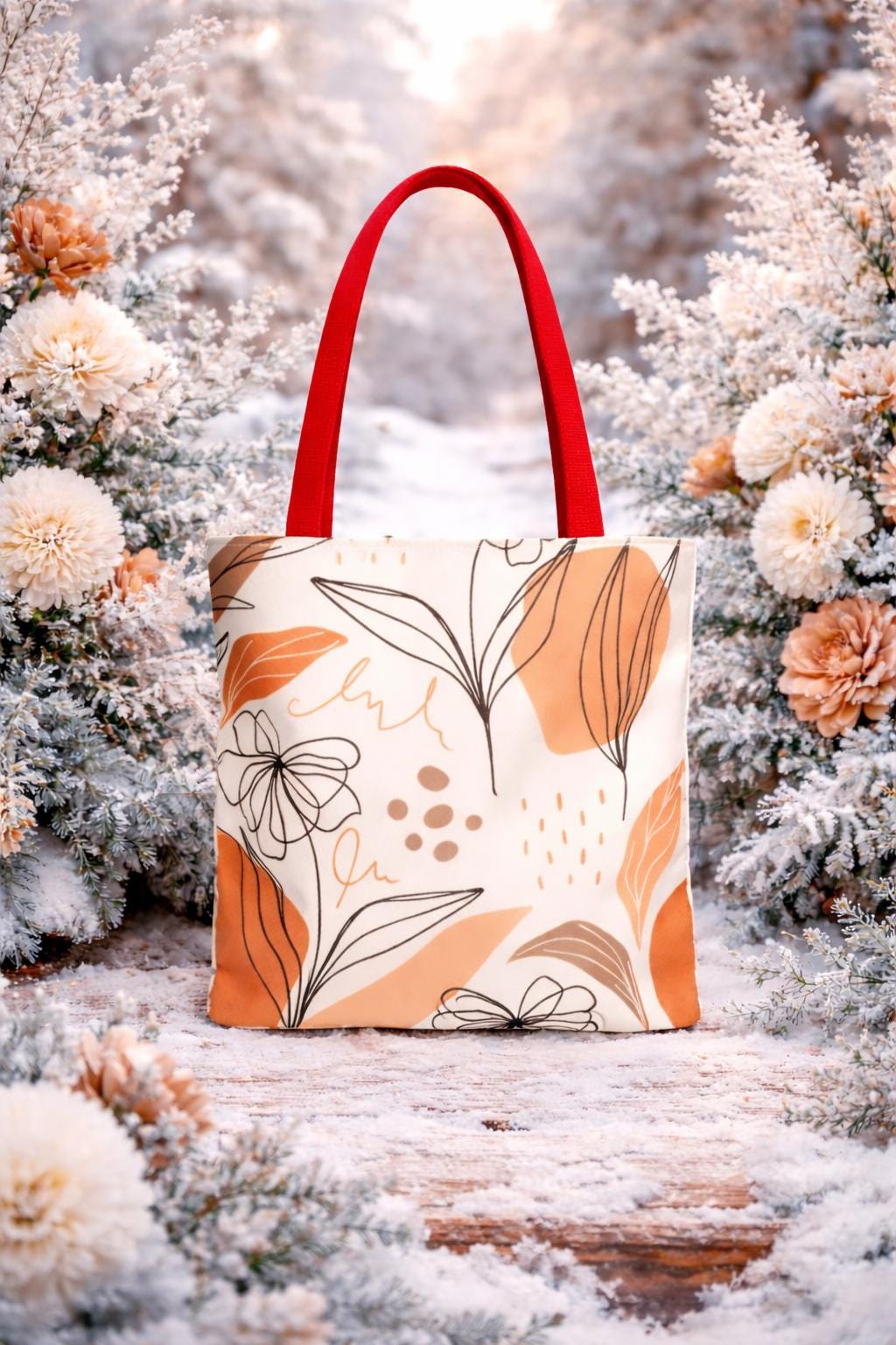Abstract Floral Pattern Tote Bag,Neutral Terracotta Leaves & Line Art Botanical Design, Gift for Nature Lovers, Eco-Friendly Women's Bag.