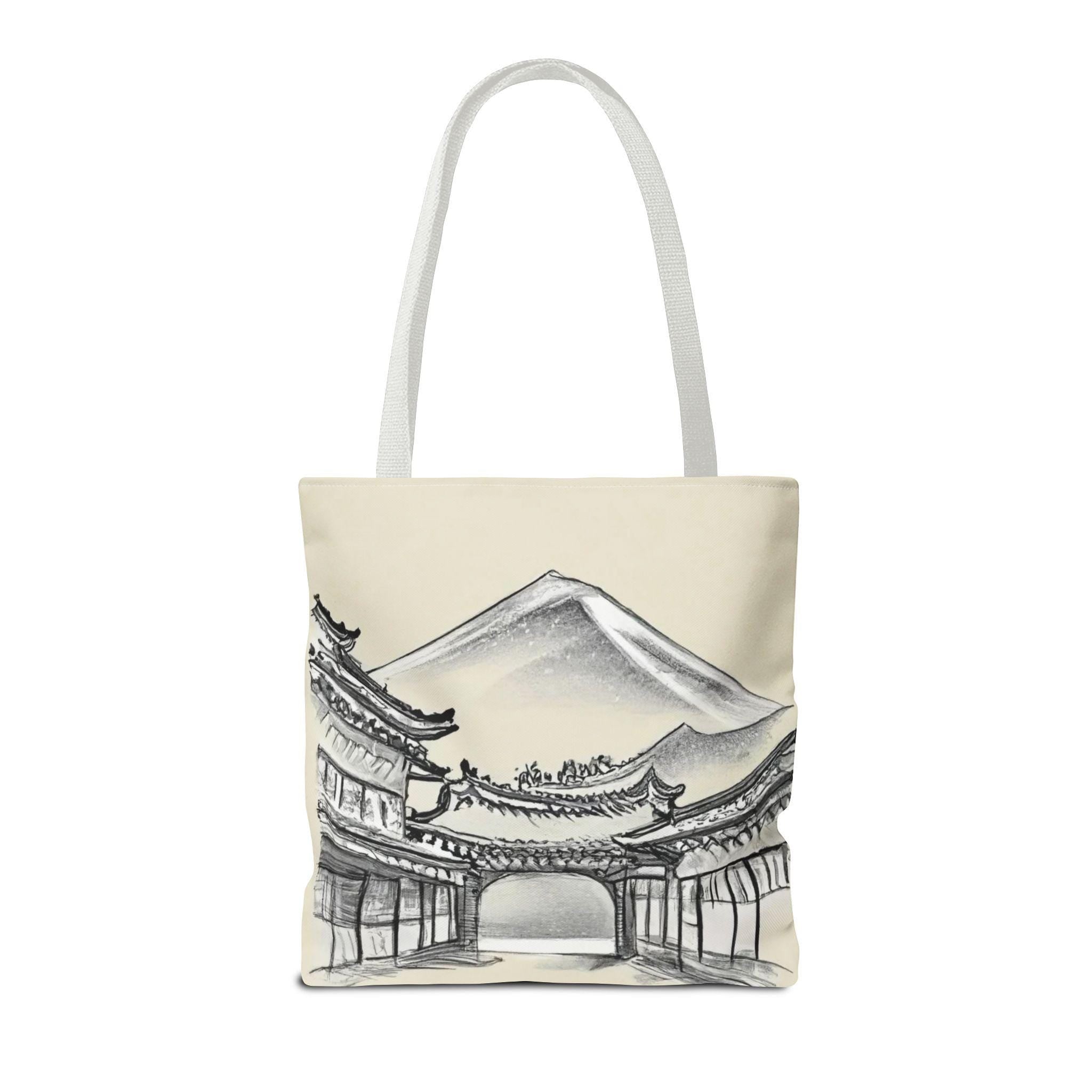 Mount Fuji Tote Bag | Japanese Temple Sumi-e Art