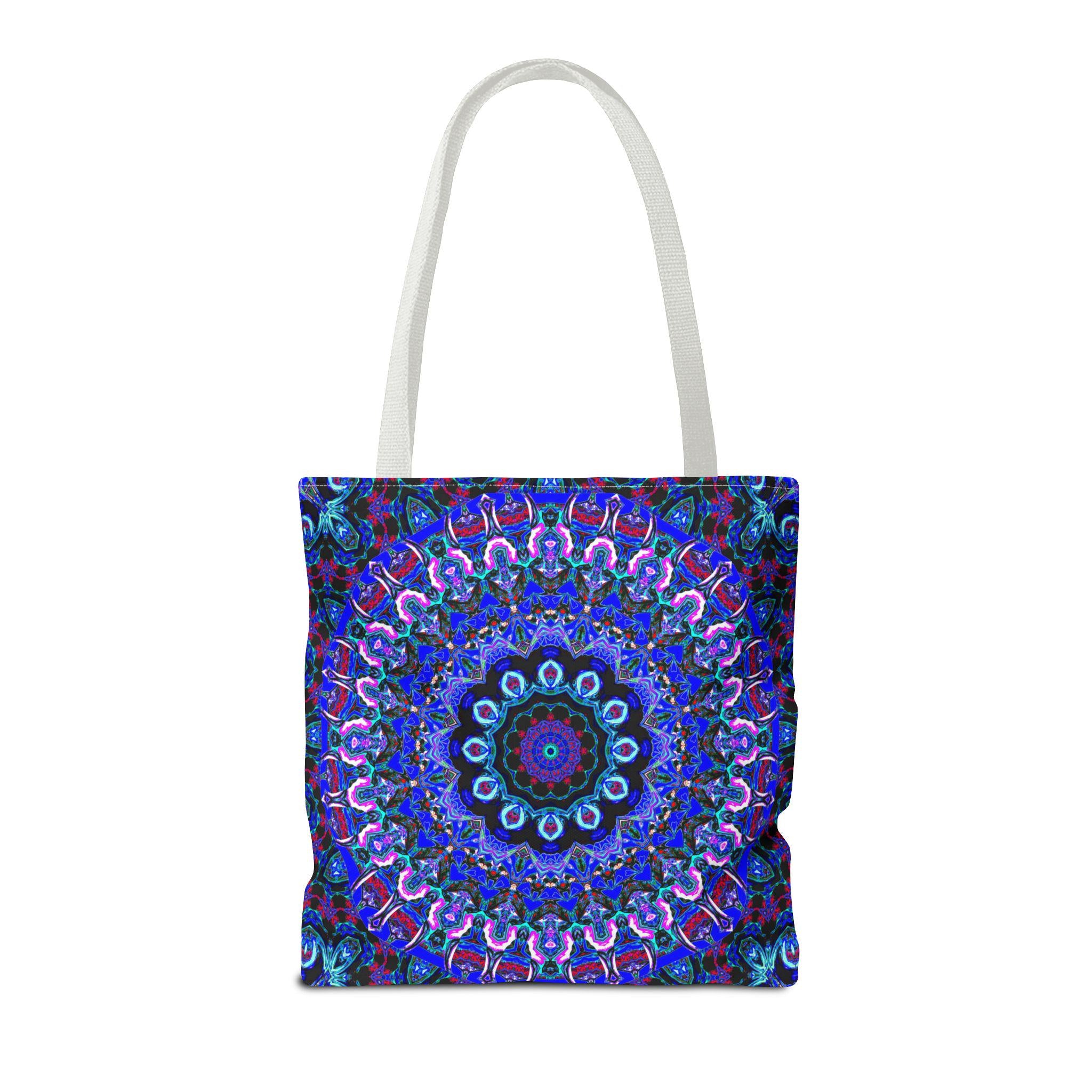 Mandala Bag with Blue and Purple Kaleidoscope Design – Stylish Accessory for Shopping & Events – Perfect Gift for Boho Charm