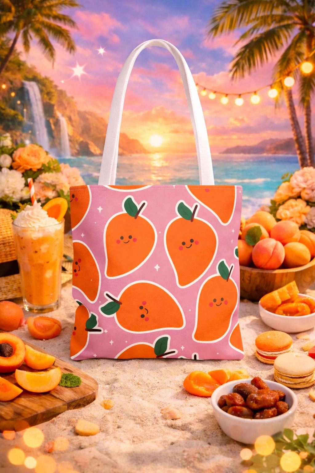 Fruit Lover’s Mango Tote,Vibrant Smiling Mango Illustration for Summer Outings, Gift for Women and Teens