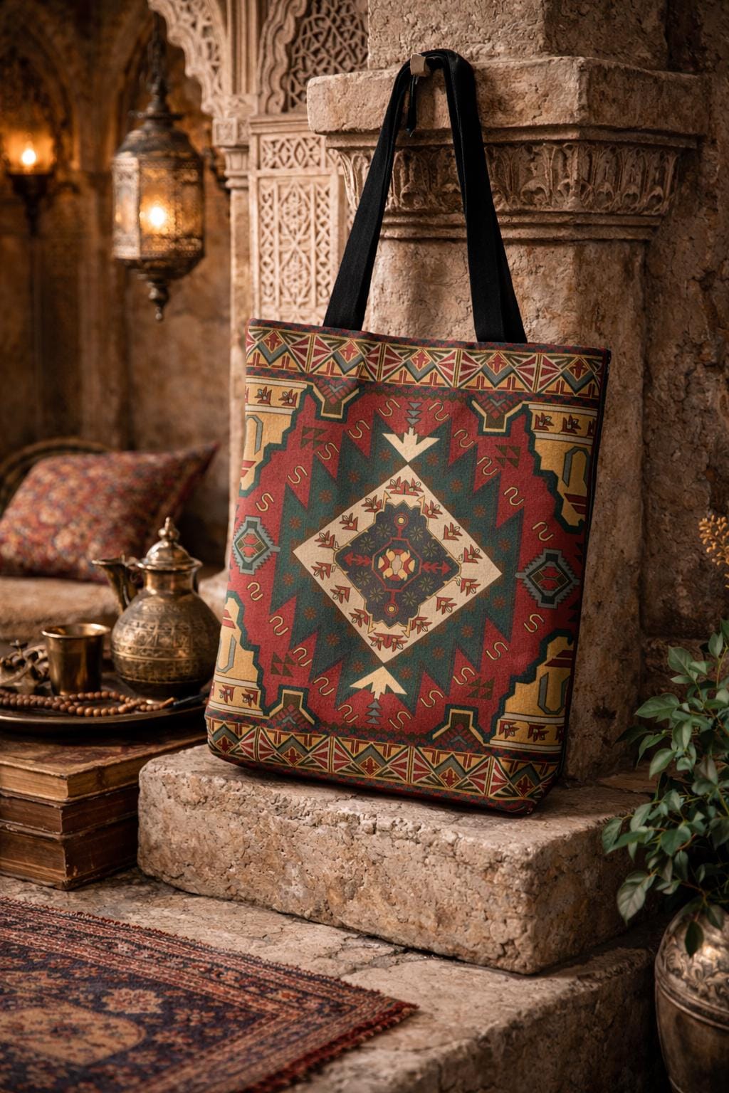 Antique Persian style inspired tote bag for books and groceries