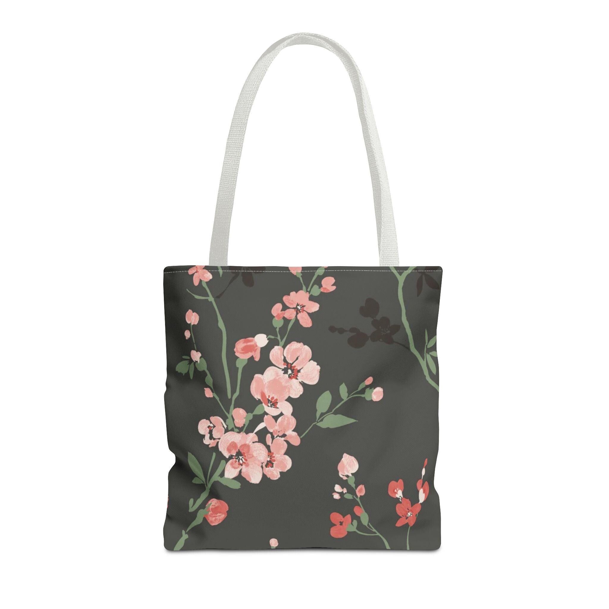 Pink Floral Branch Tote Bag | Canvas Bag with All-Over Flower Print, Summer, Spring, Eco-Friendly, Gift for Her, Boho Style.