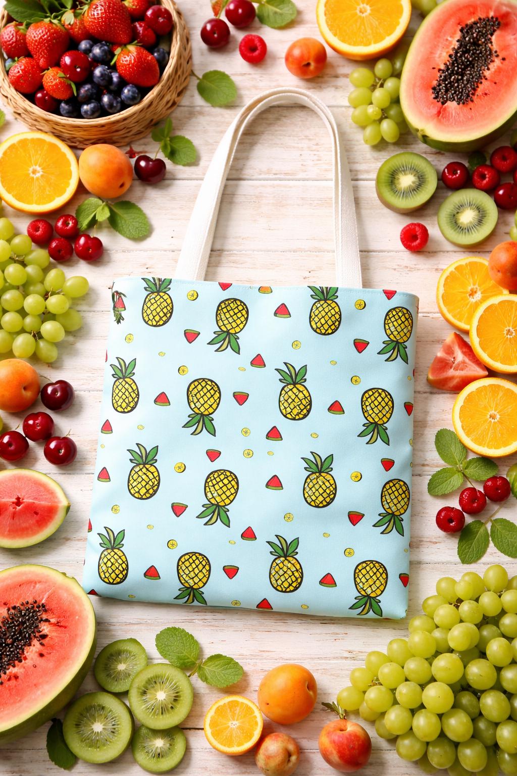 Pineapple Print Tote Bag | Tropical Polyester Shopper