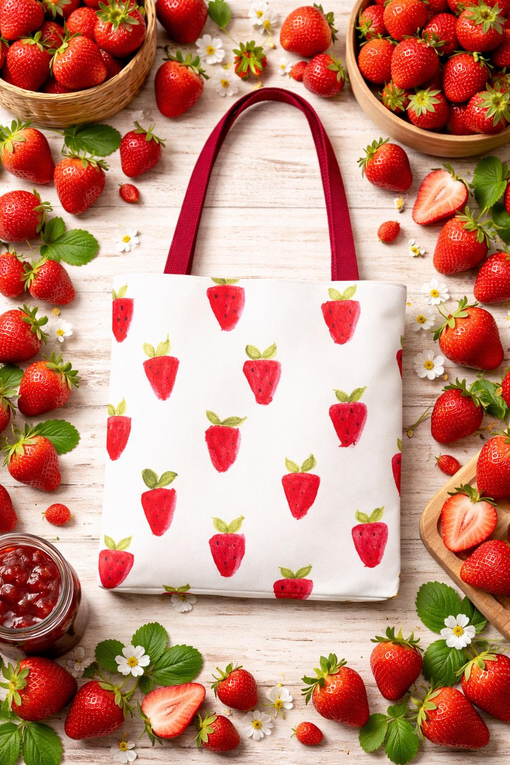Handpainted Strawberry Tote Bag | Watercolor Fruit Print
