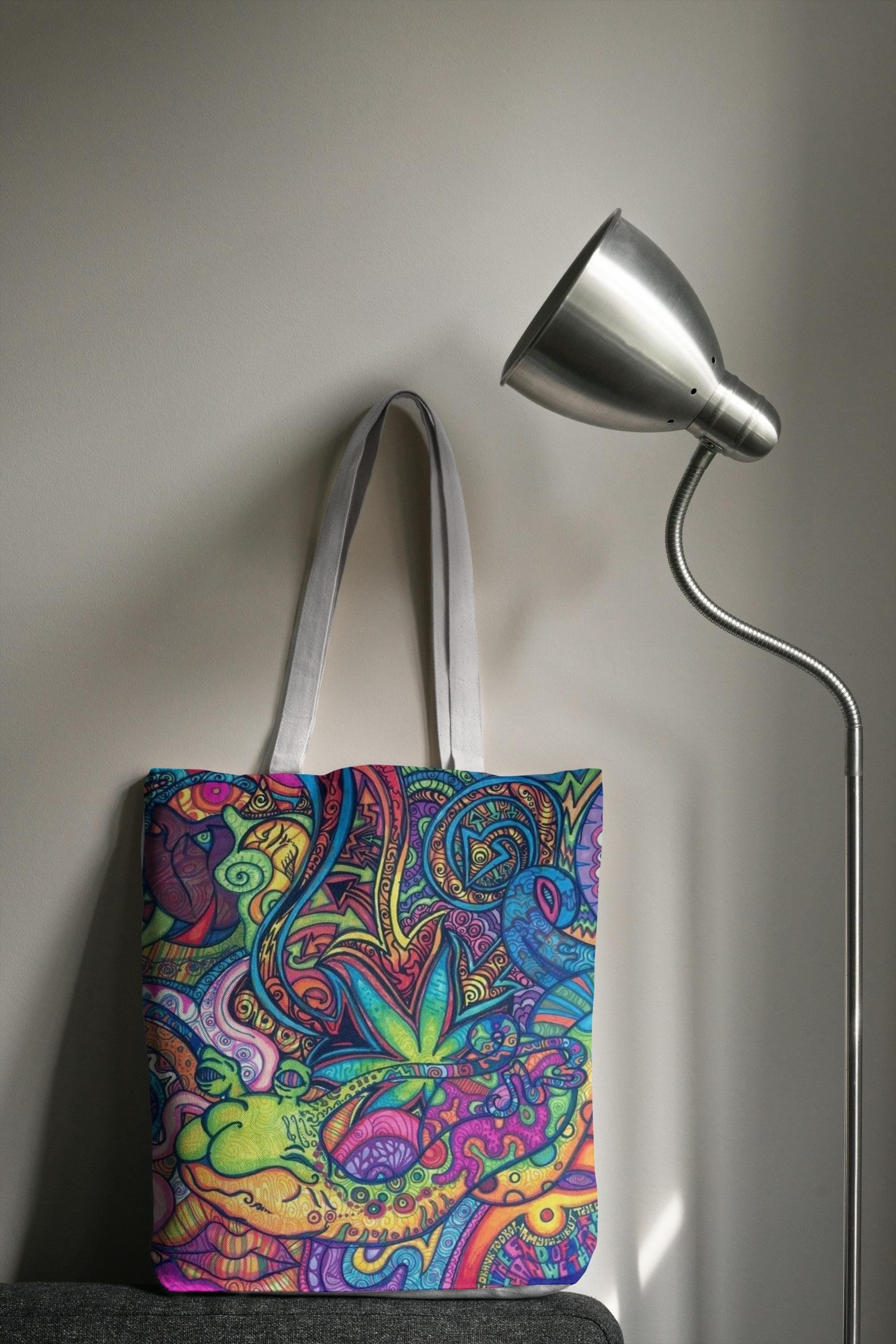 Psychedelic Doodle Pattern Tote Bag | Colorful Abstract Art
