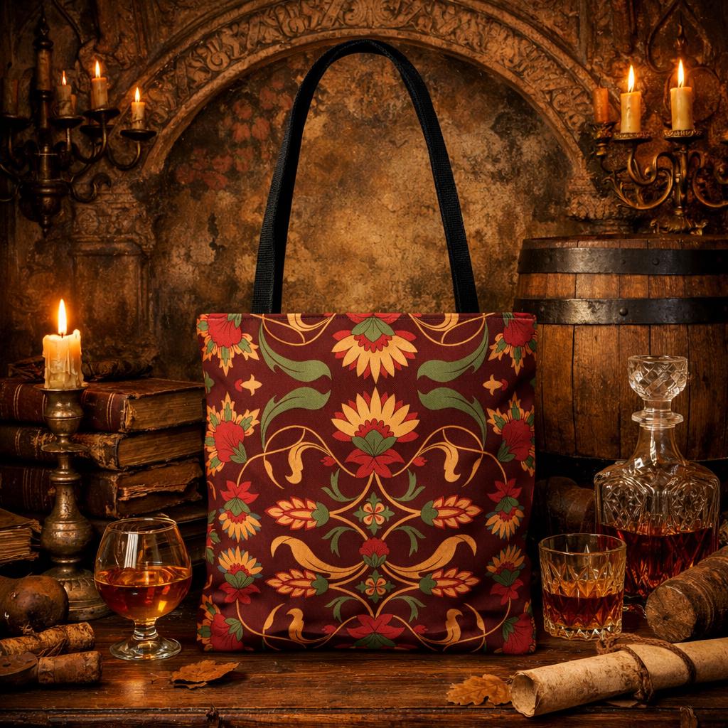 Vintage Floral Pattern Tote Bag | Bohemian Red Paisley AOP