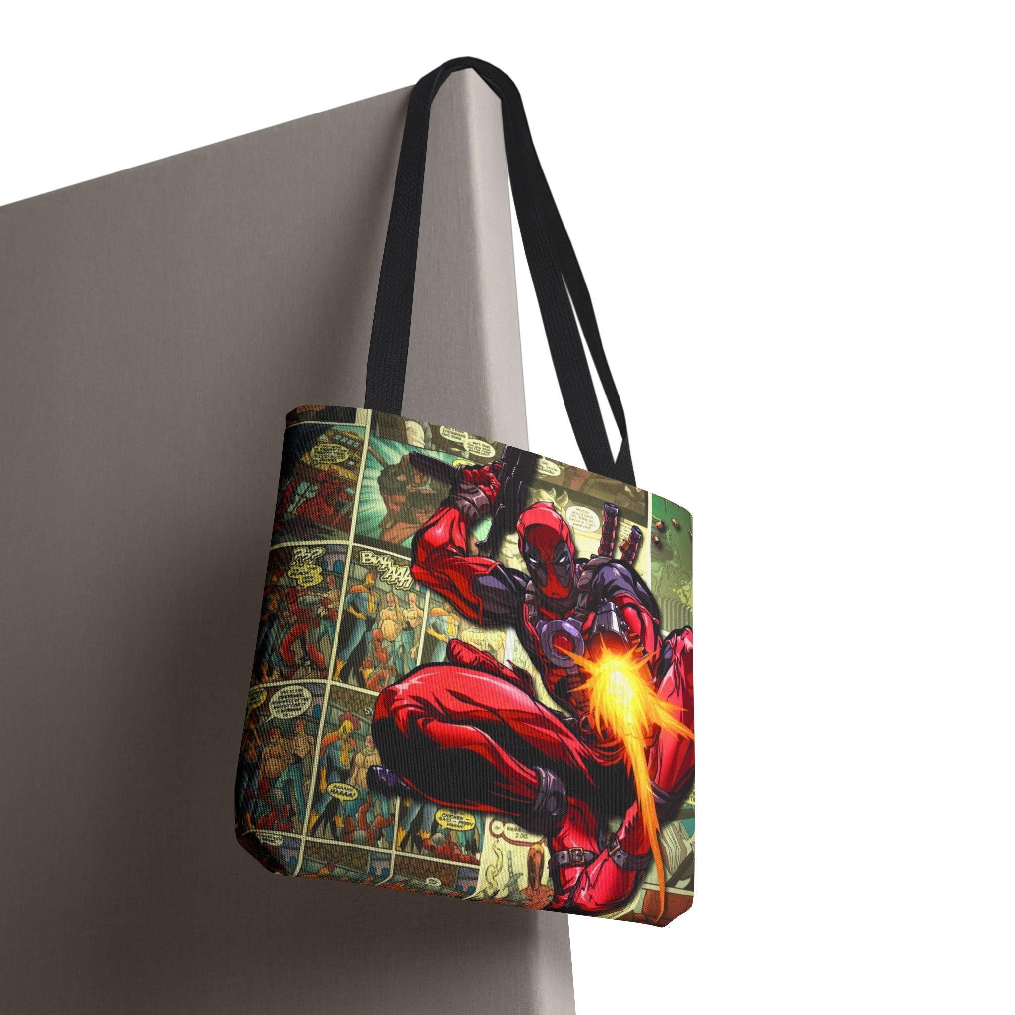 Comic collage tote bag | All-over print graphic nerd bag, superhero, fan gift, casual book and grocery tote, pop culture accessory