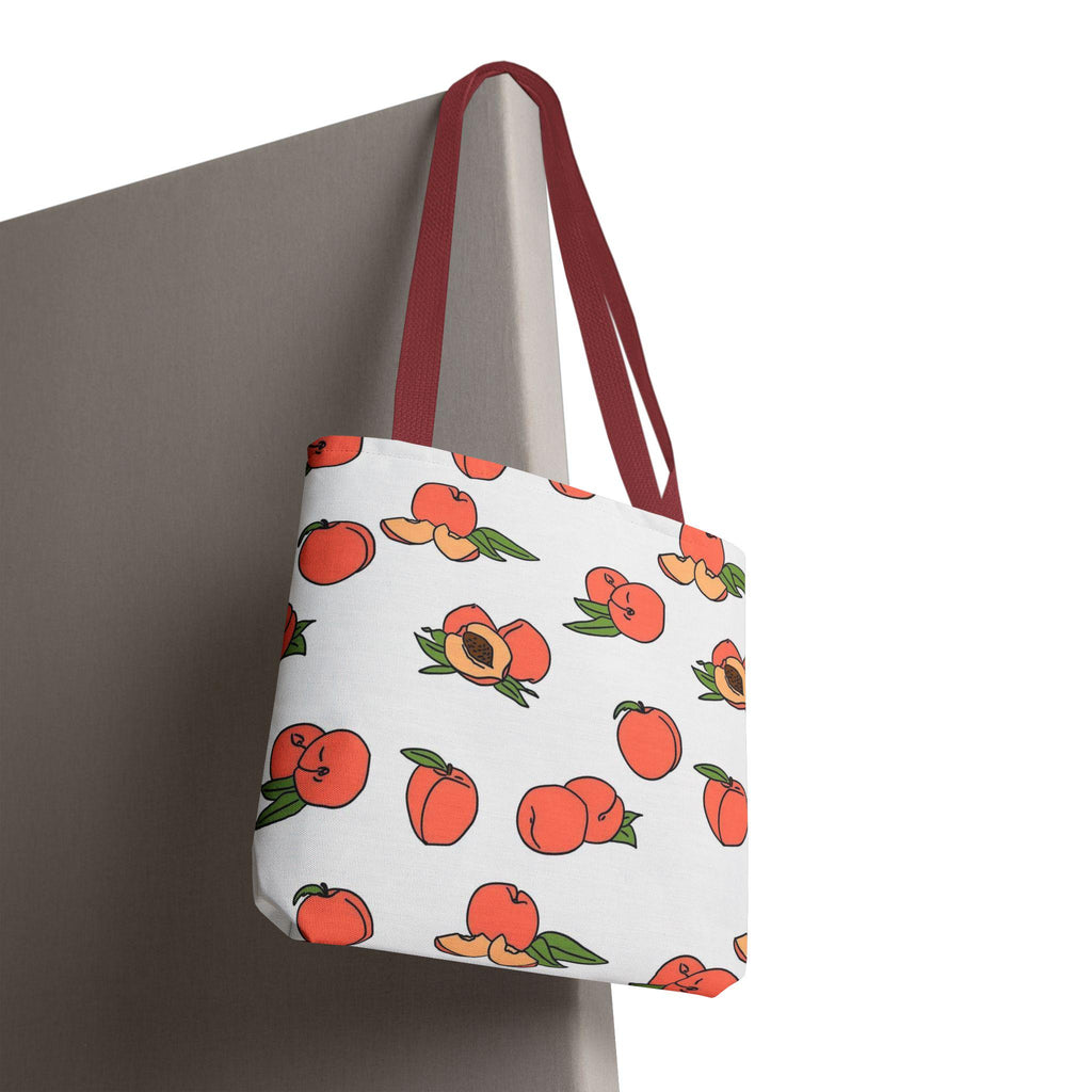 Peach Pattern Tote Bag | All-Over Print Fruit Shopper Bag for Summer, Grocery, Farmers Market, Eco-Friendly Daily, Gift for Her