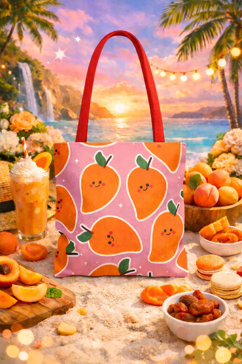 Fruit Lover’s Mango Tote,Vibrant Smiling Mango Illustration for Summer Outings, Gift for Women and Teens