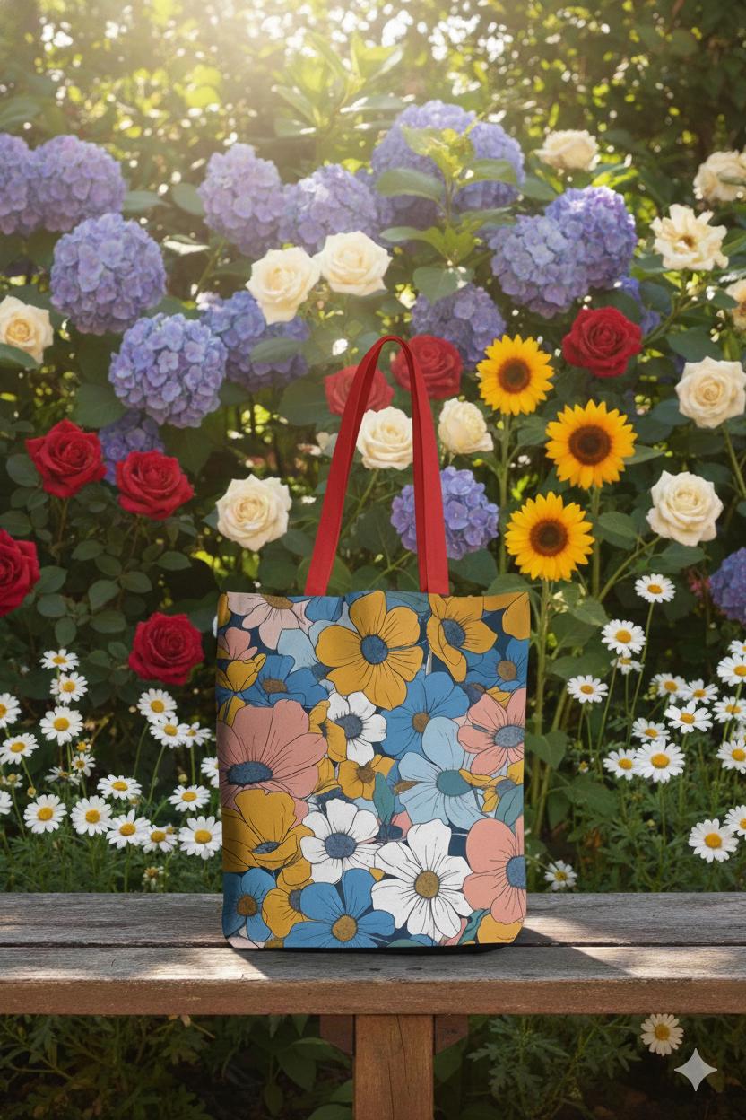 Floral Pattern Tote Bag, Women's Eco-Friendly Market and Beach Tote, Gift for Her, Boho Style, Reusable Shopping Bag
