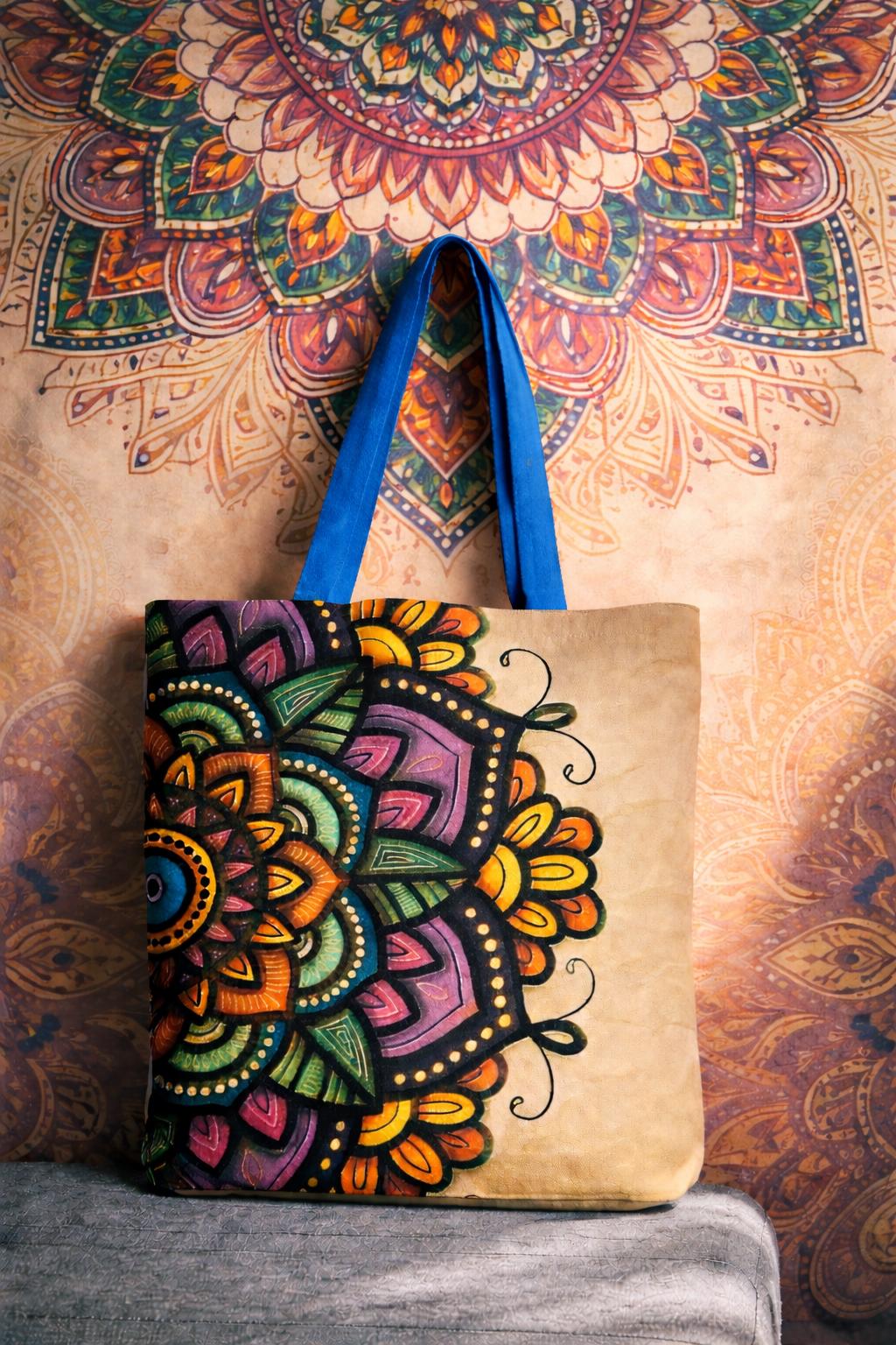 Mandala Polyester Tote Bag with Colorful Accents