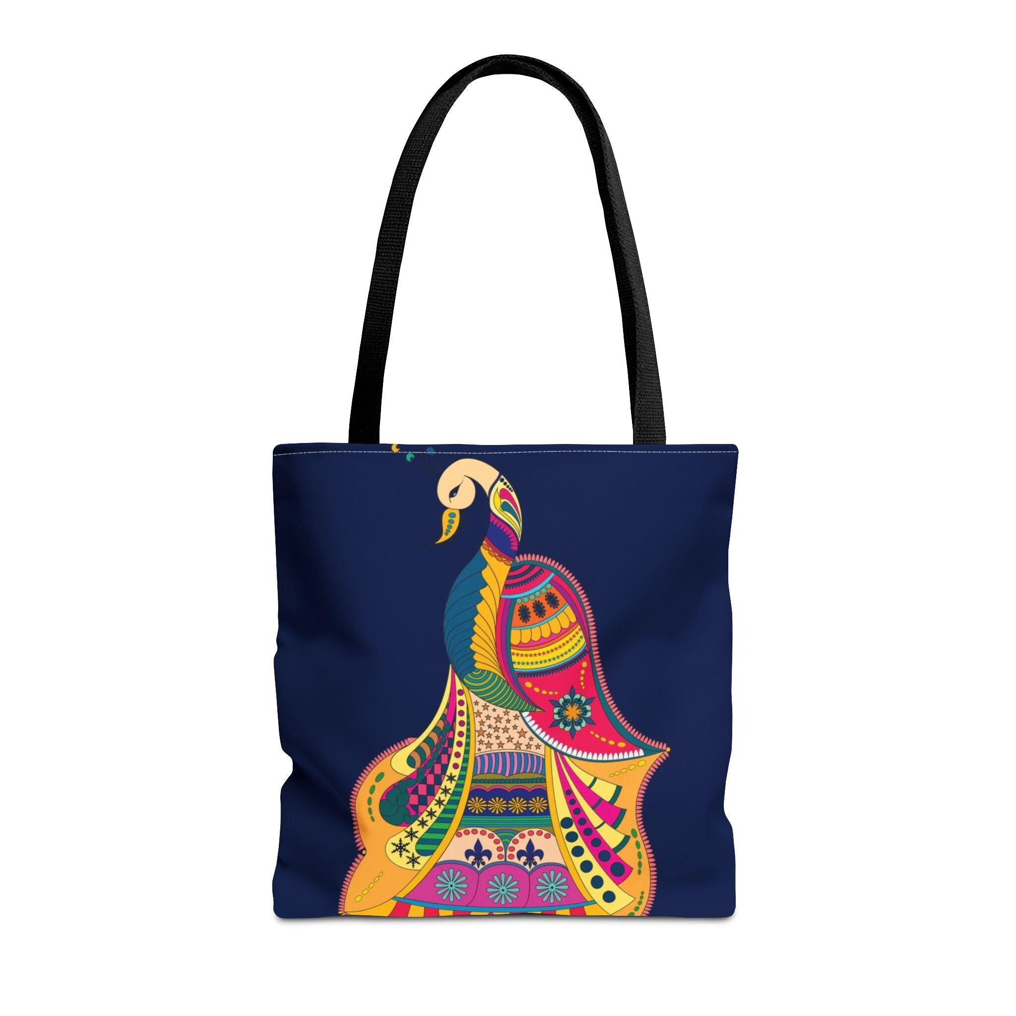 Floral Peacock Pattern Tote Bag, Handmade Artisanal Summer Beach Bag, Customizable Handles, Vibrant Boho Style, Eco-Friendly Gift for Women