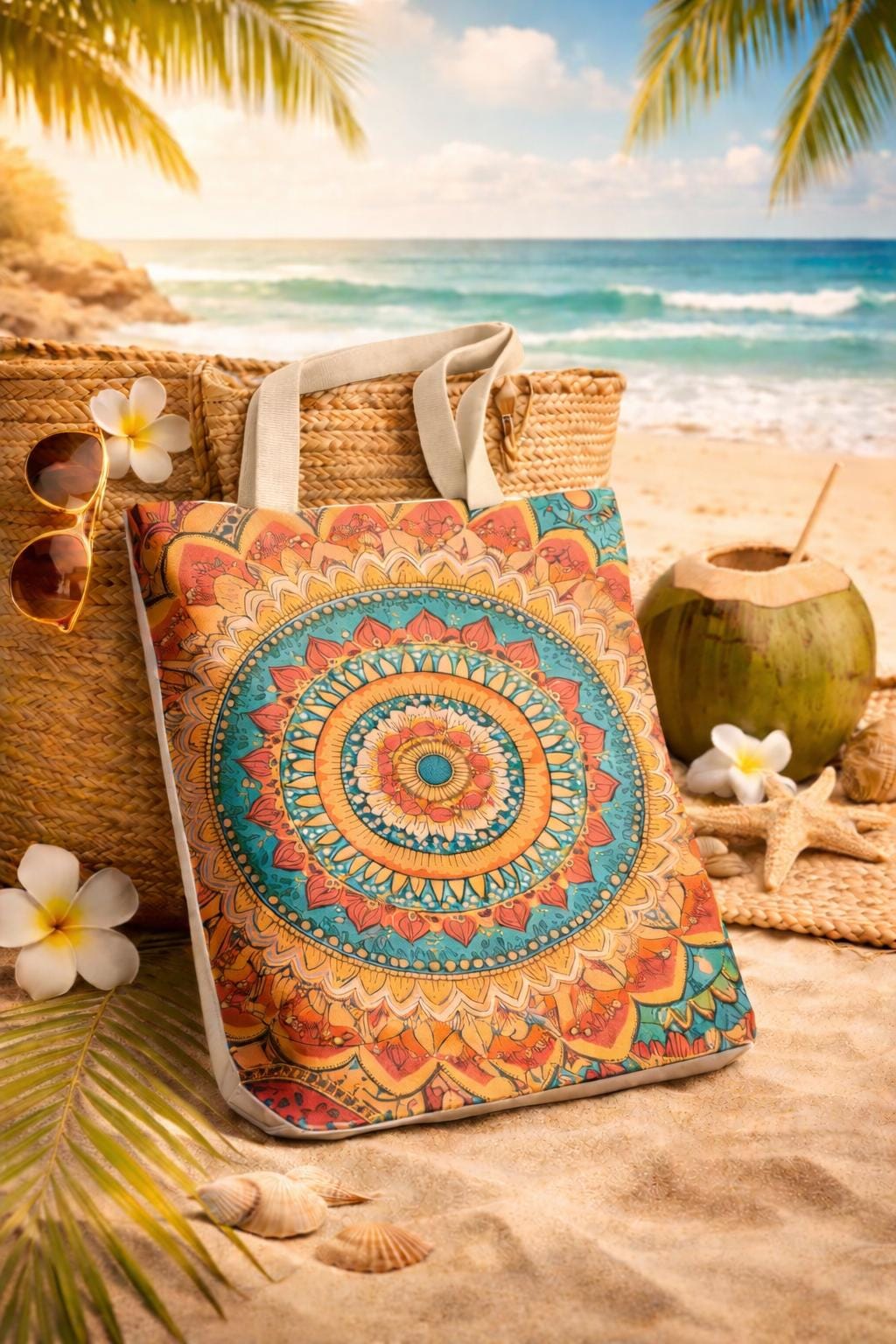 Bohemian Floral Mandala Tote Bag | Colorful Ethnic Pattern