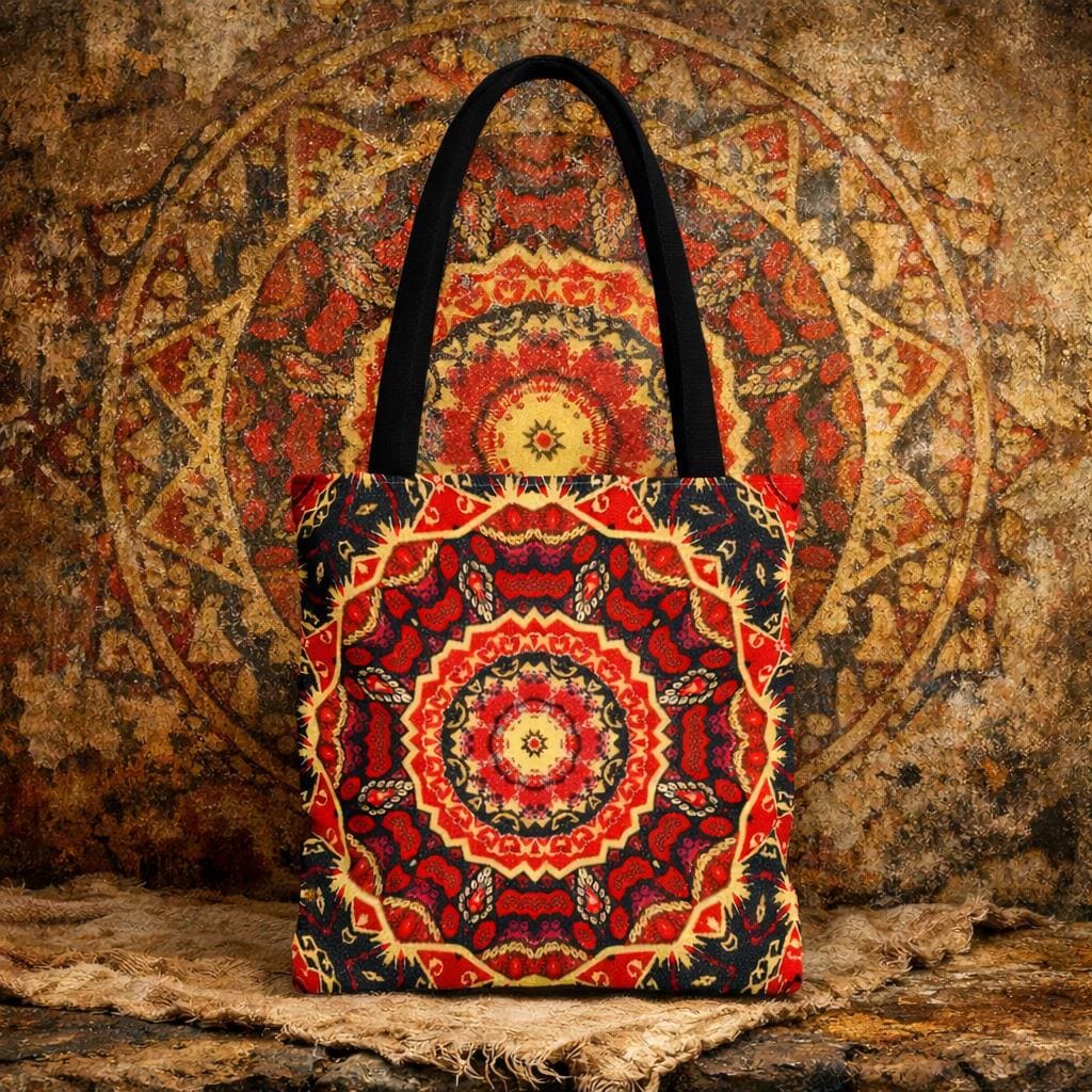 Red Mandala Pattern Tote Bag | Boho Kaleidoscope Print