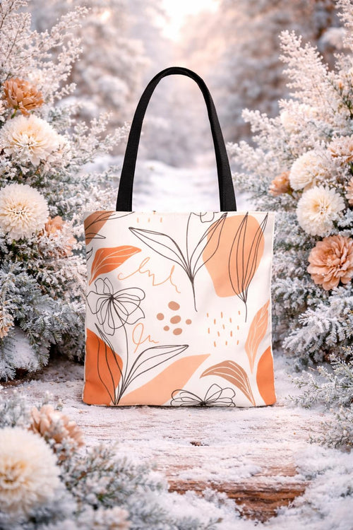 Abstract Floral Pattern Tote Bag,Neutral Terracotta Leaves & Line Art Botanical Design, Gift for Nature Lovers, Eco-Friendly Women's Bag.