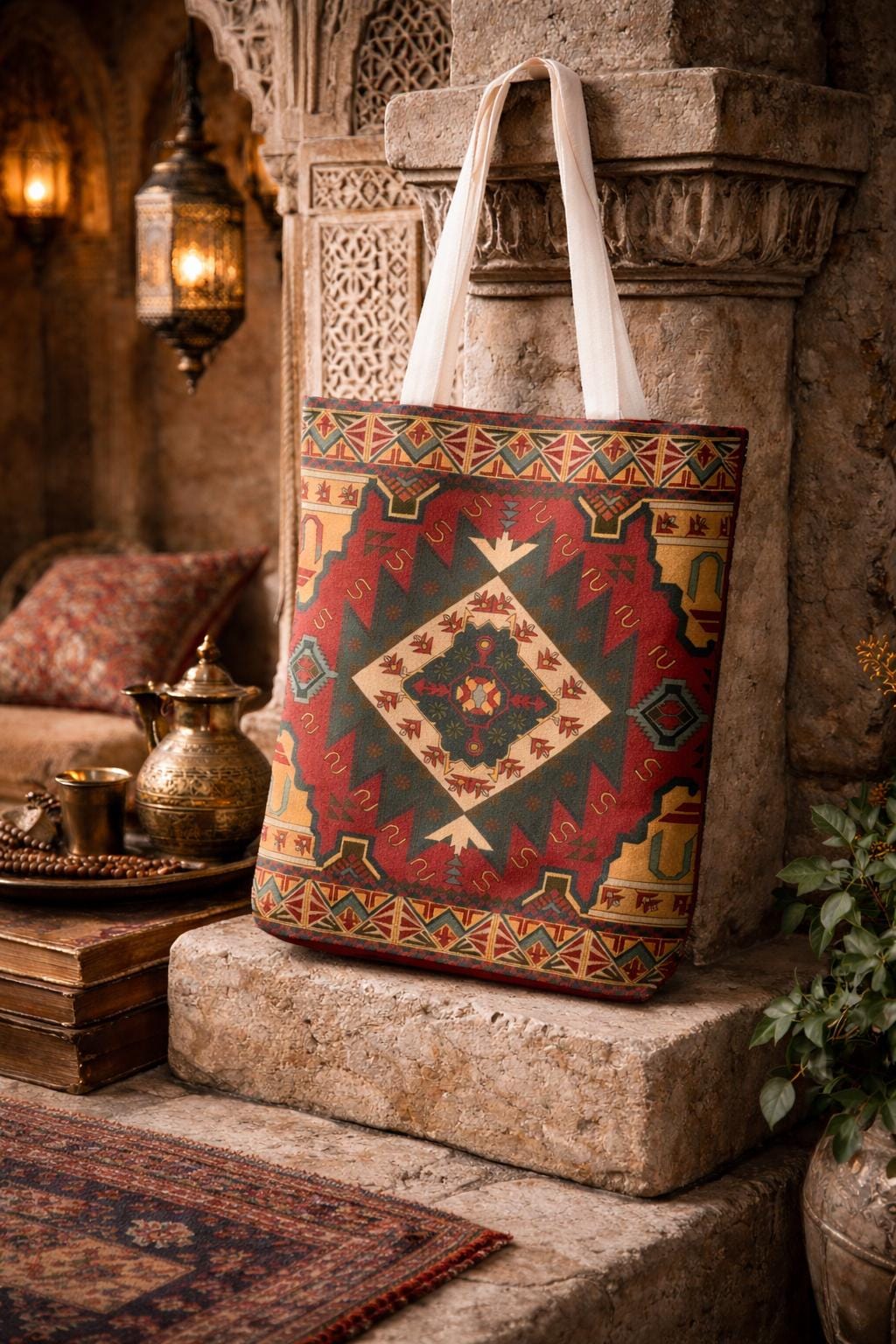 Antique Persian style inspired tote bag for books and groceries
