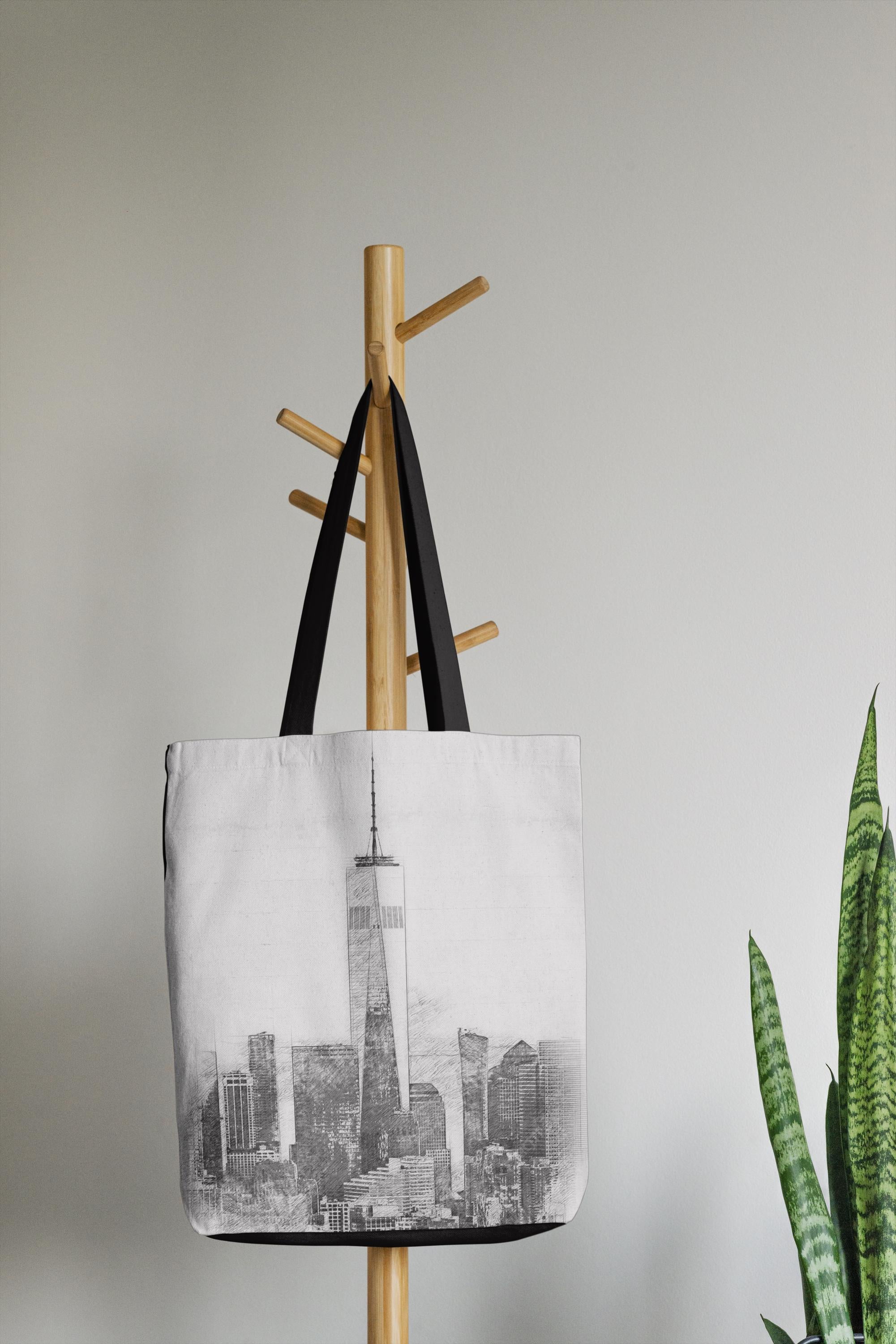 NYC Skyline Tote Bag | Black and White Cityscape Sketch