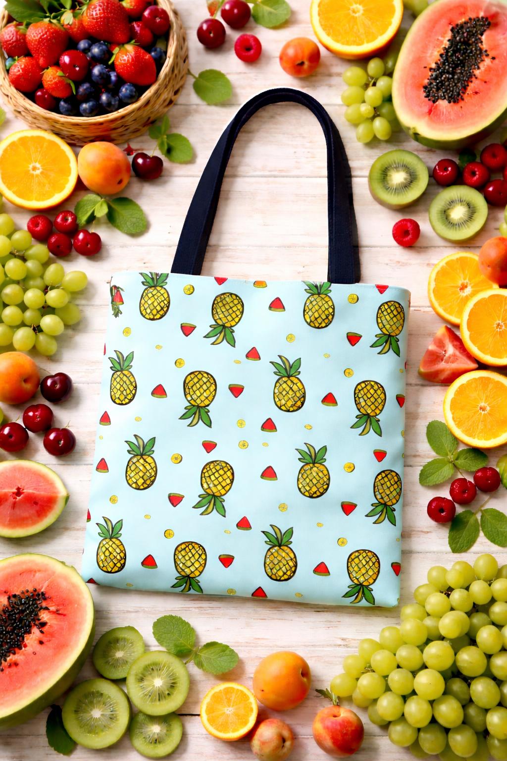 Pineapple Print Tote Bag | Tropical Polyester Shopper