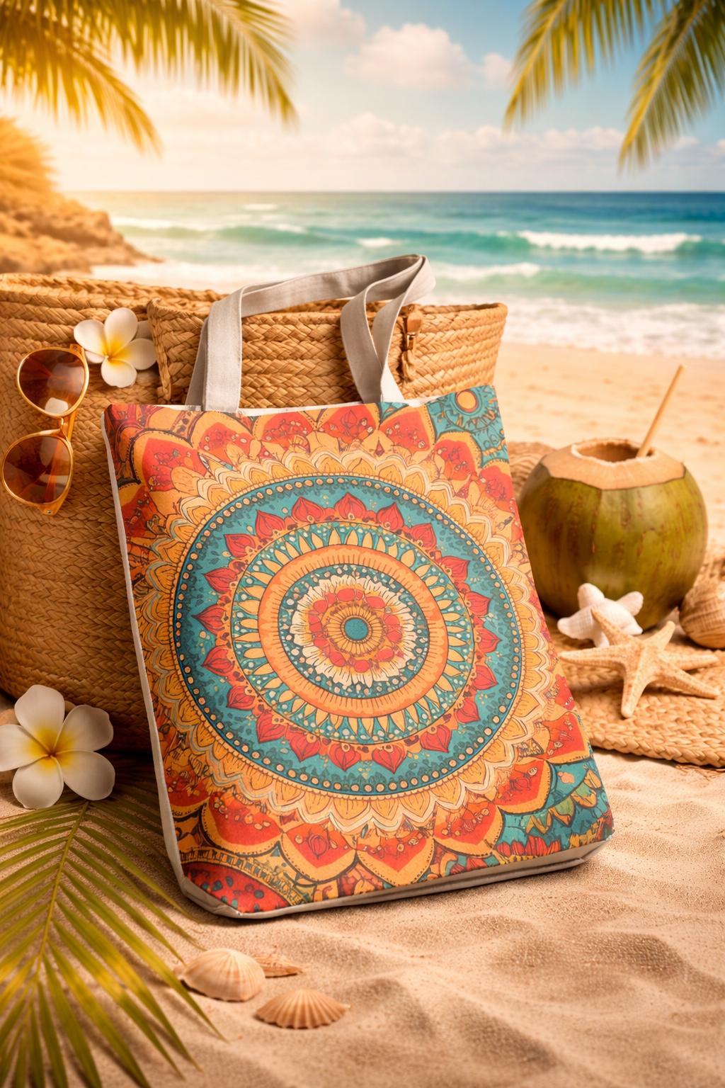 Bohemian Floral Mandala Tote Bag | Colorful Ethnic Pattern
