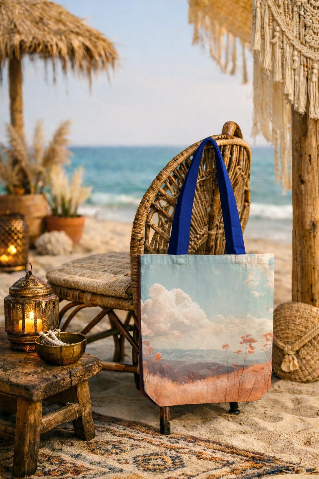 Beach and sunset inspired tote bag for books and groceries