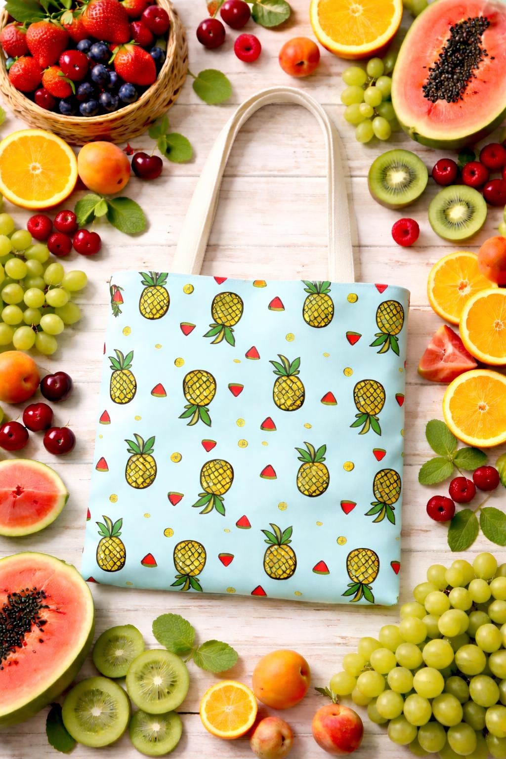 Pineapple Print Tote Bag | Tropical Polyester Shopper