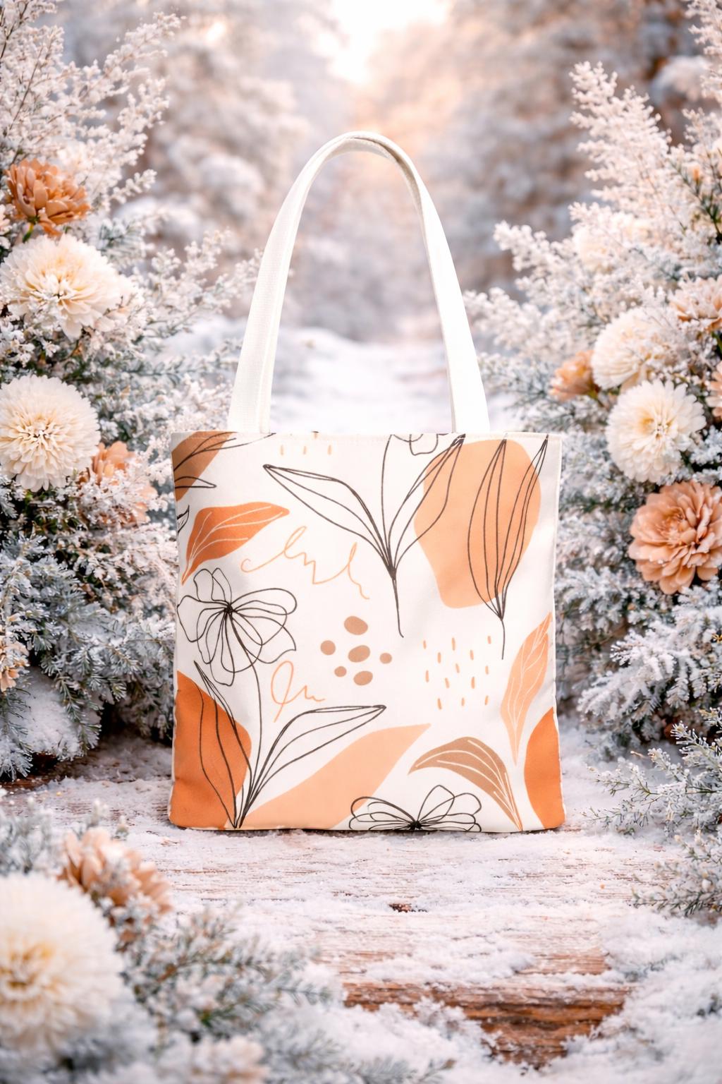 Abstract Floral Pattern Tote Bag,Neutral Terracotta Leaves & Line Art Botanical Design, Gift for Nature Lovers, Eco-Friendly Women's Bag.
