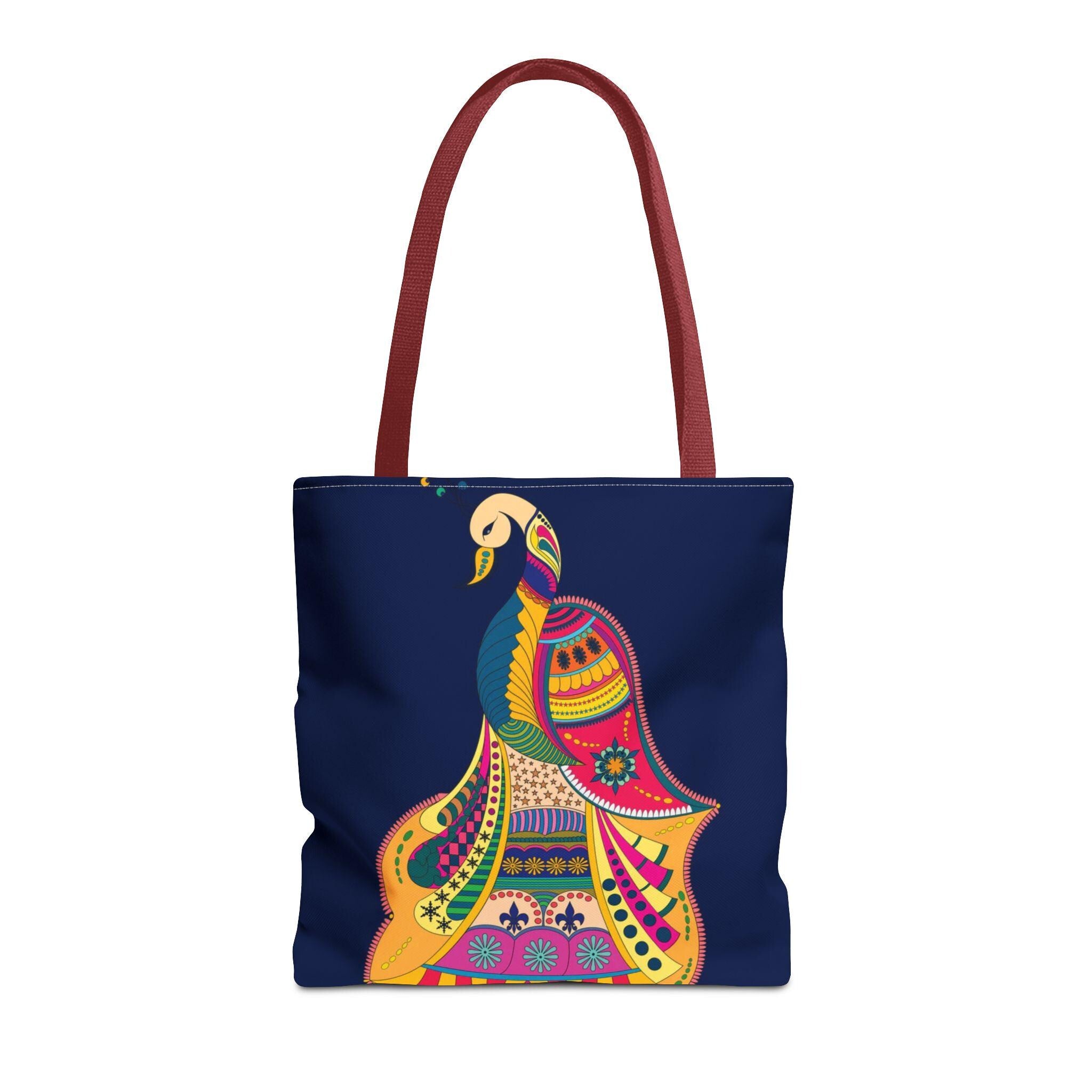 Floral Peacock Pattern Tote Bag, Handmade Artisanal Summer Beach Bag, Customizable Handles, Vibrant Boho Style, Eco-Friendly Gift for Women
