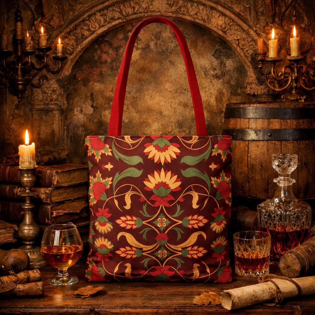 Vintage Floral Pattern Tote Bag | Bohemian Red Paisley AOP