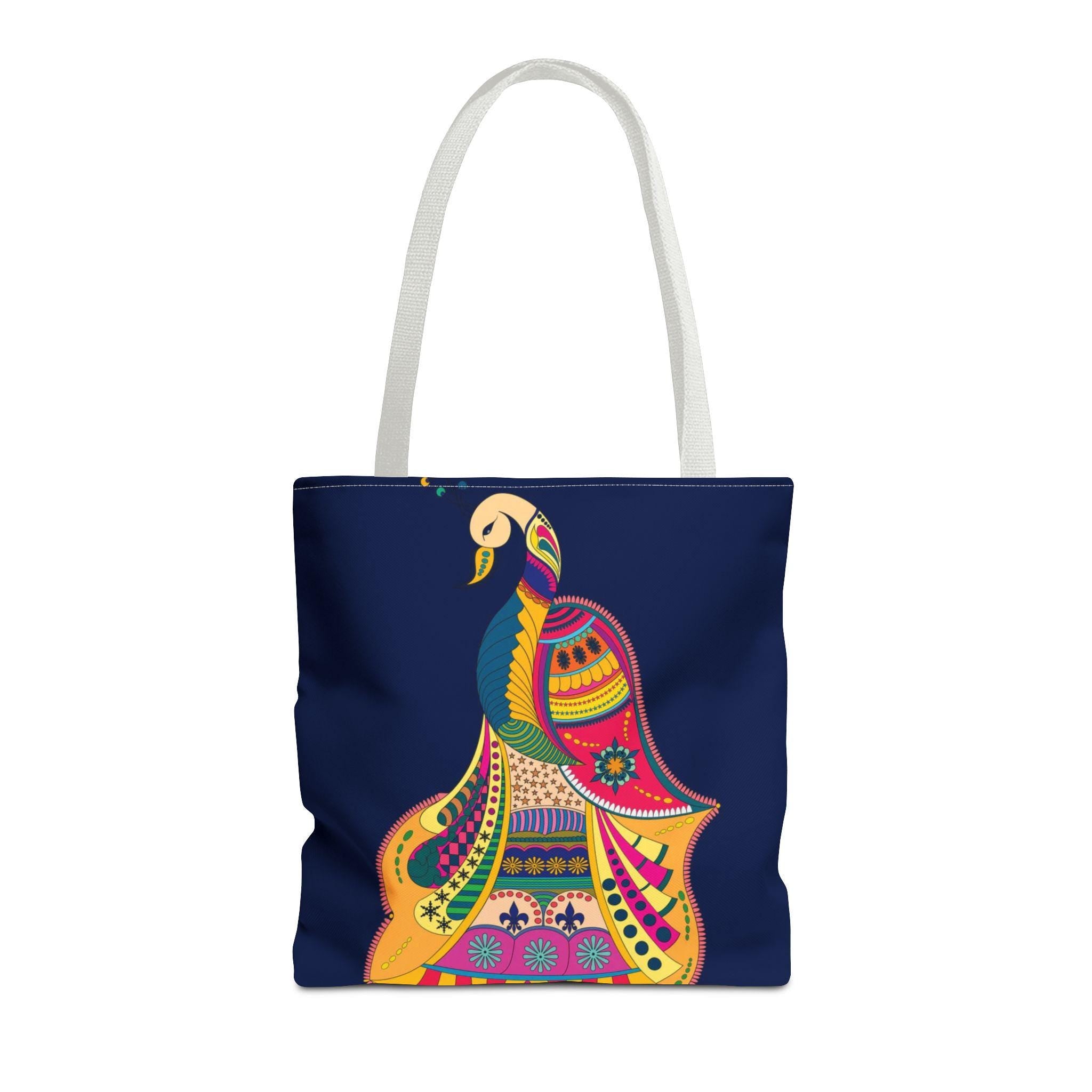 Floral Peacock Pattern Tote Bag, Handmade Artisanal Summer Beach Bag, Customizable Handles, Vibrant Boho Style, Eco-Friendly Gift for Women