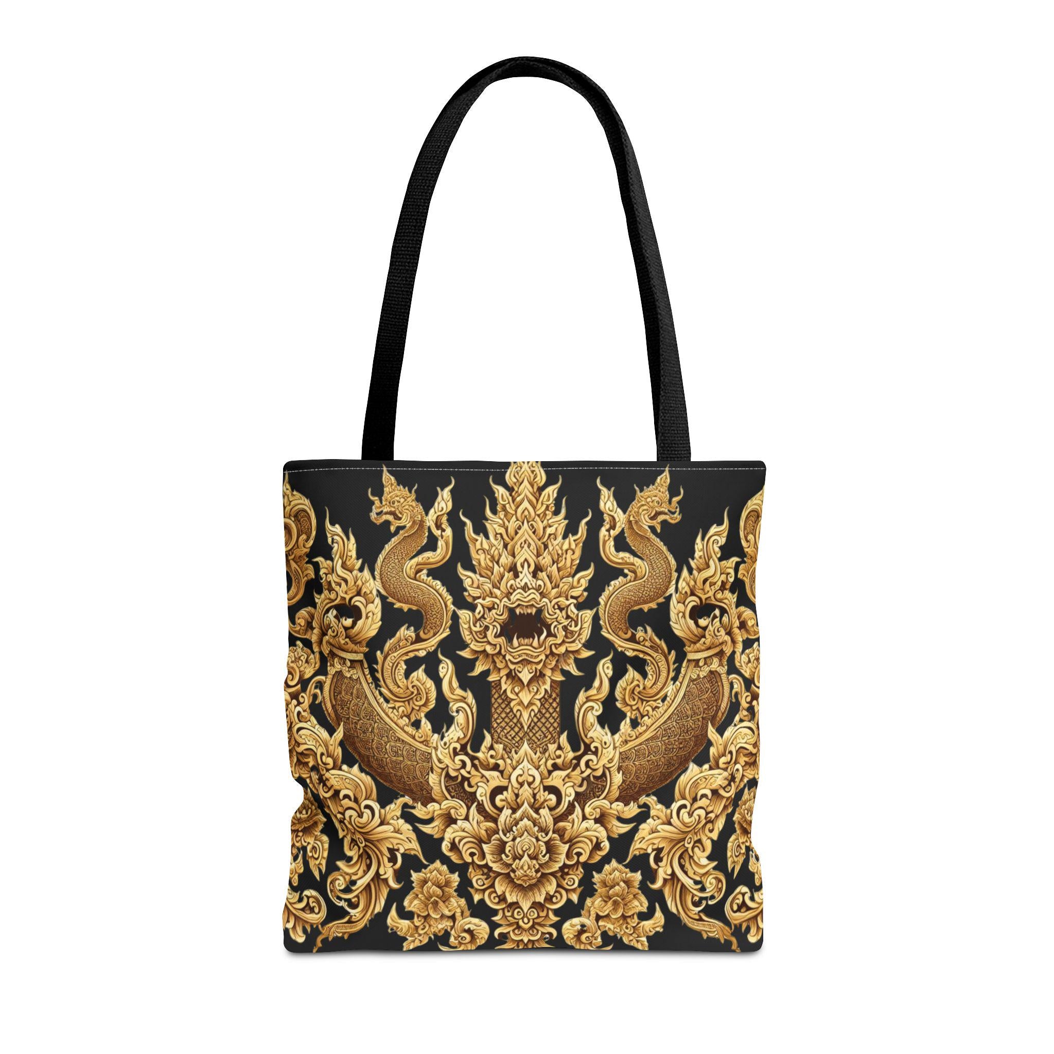 Thai Dragon Tote Bag | Gold Baroque Temple Design