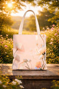 Blush Floral Illustration Tote Bag,Peach Poppy Pattern Handcrafted Summer Accessory & Gift for Garden Lovers