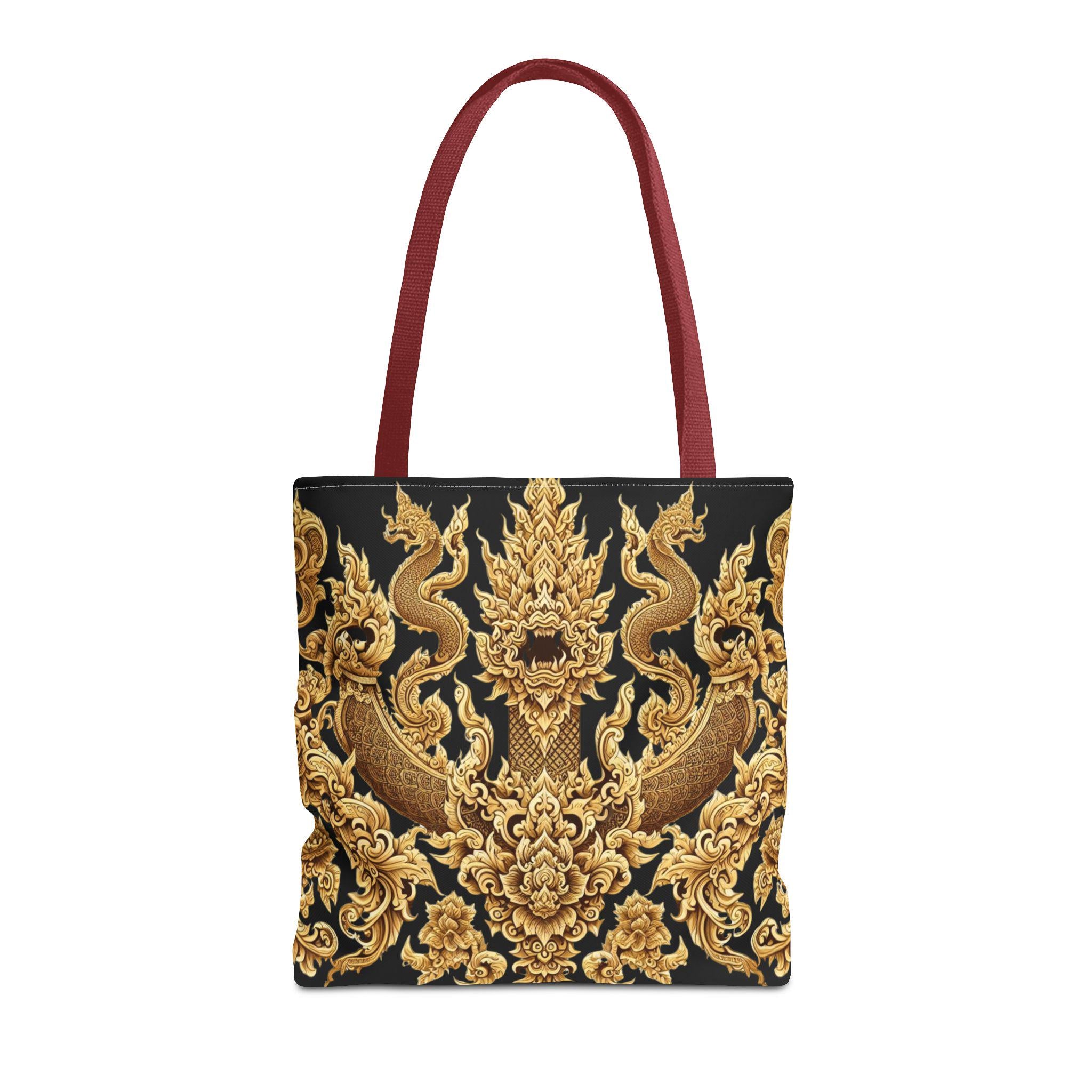 Thai Dragon Tote Bag | Gold Baroque Temple Design