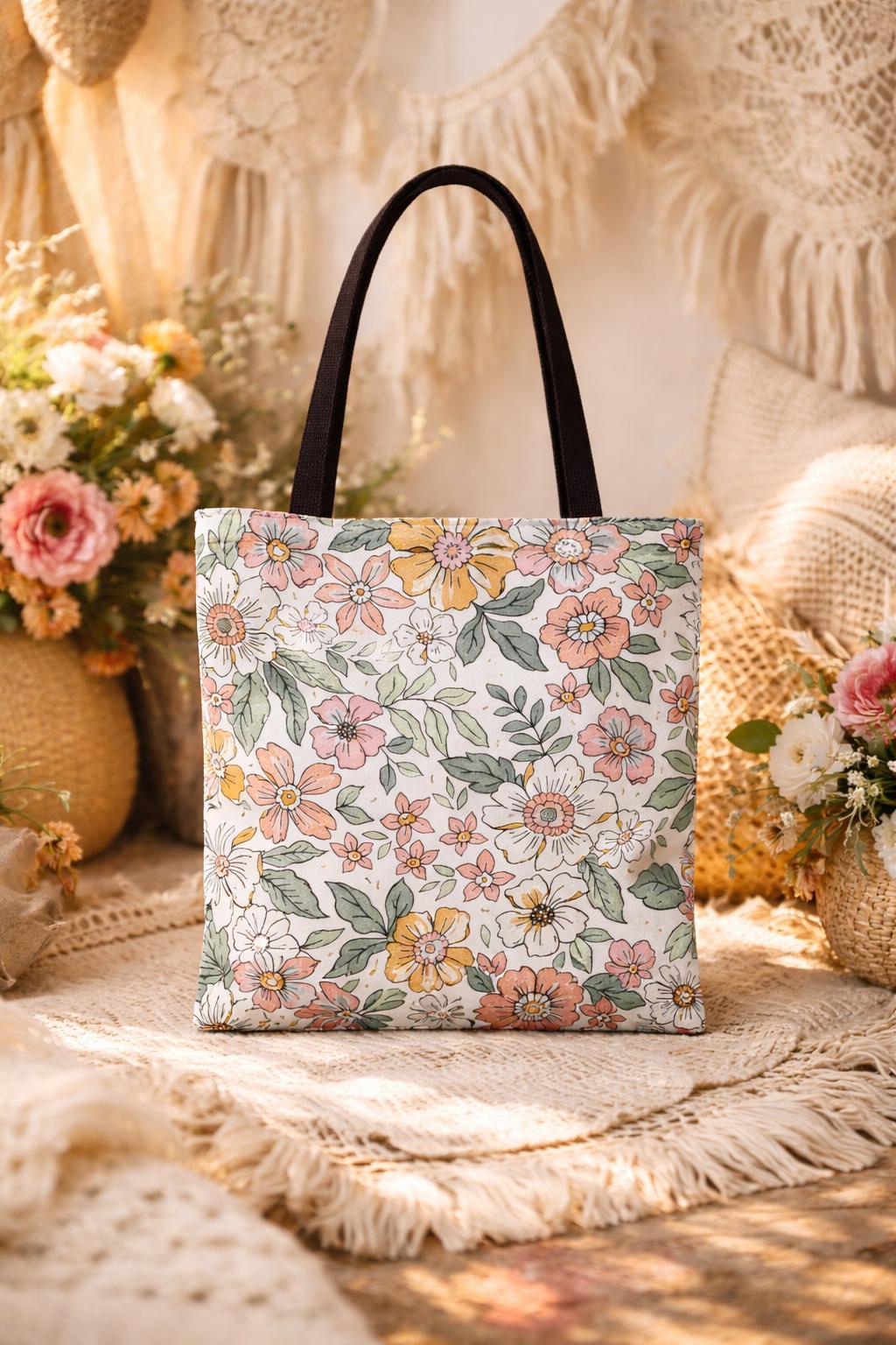 Pink Floral Pattern Tote Bag, Elegant and Spacious Portable Handbag for Everyday Use, Perfect Gift for Women