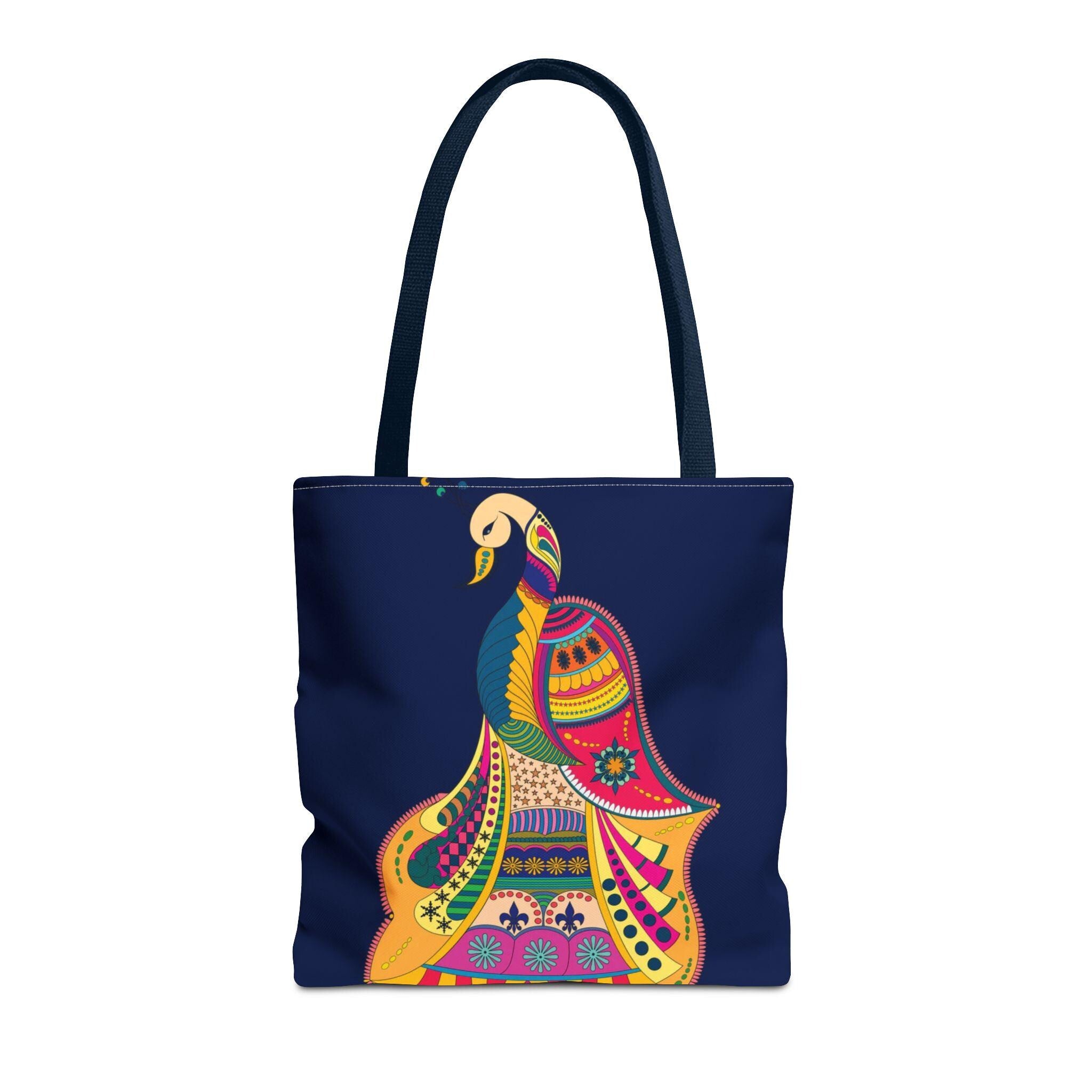 Floral Peacock Pattern Tote Bag, Handmade Artisanal Summer Beach Bag, Customizable Handles, Vibrant Boho Style, Eco-Friendly Gift for Women
