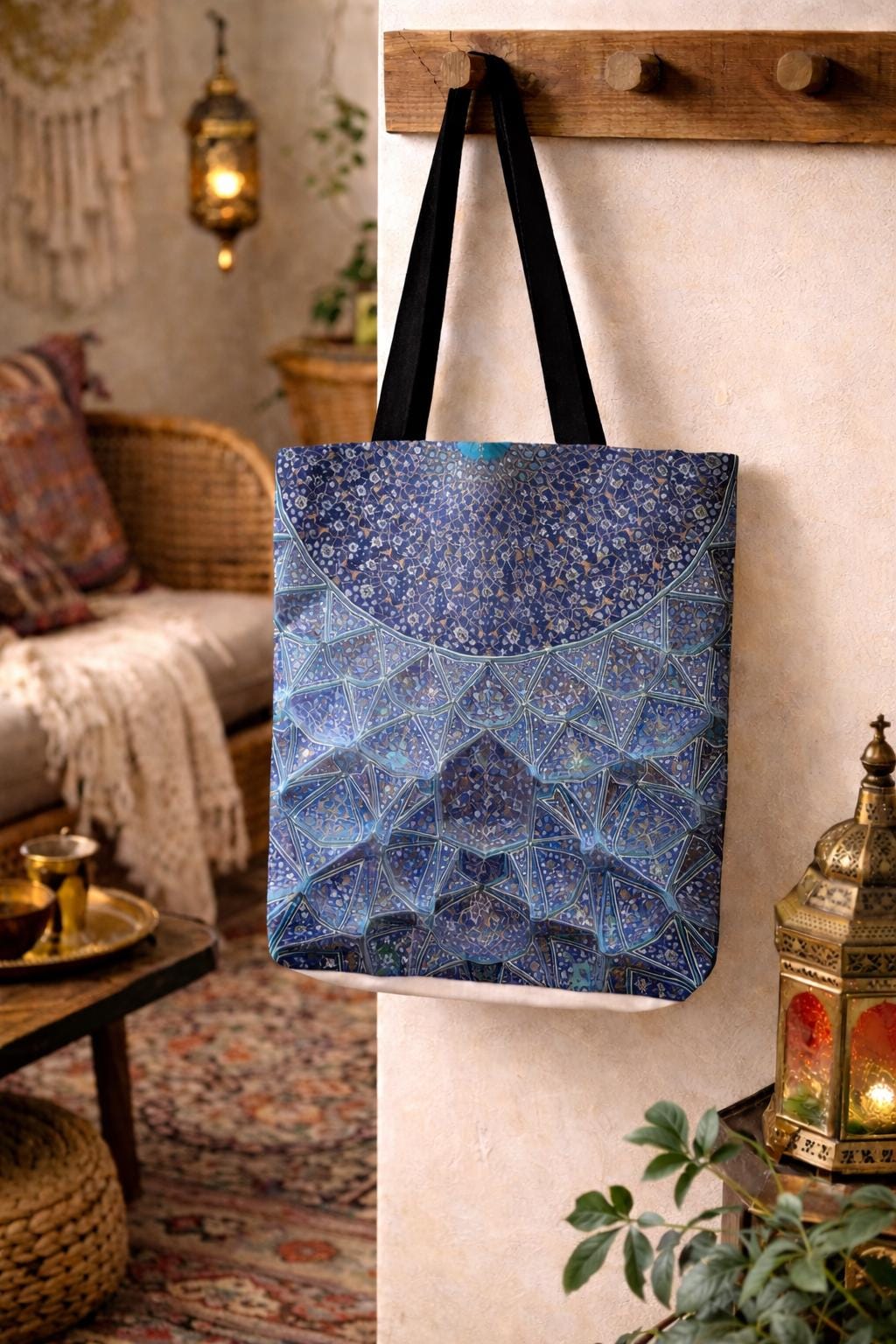 Floral antique boho inspired Persian rug style tote bag