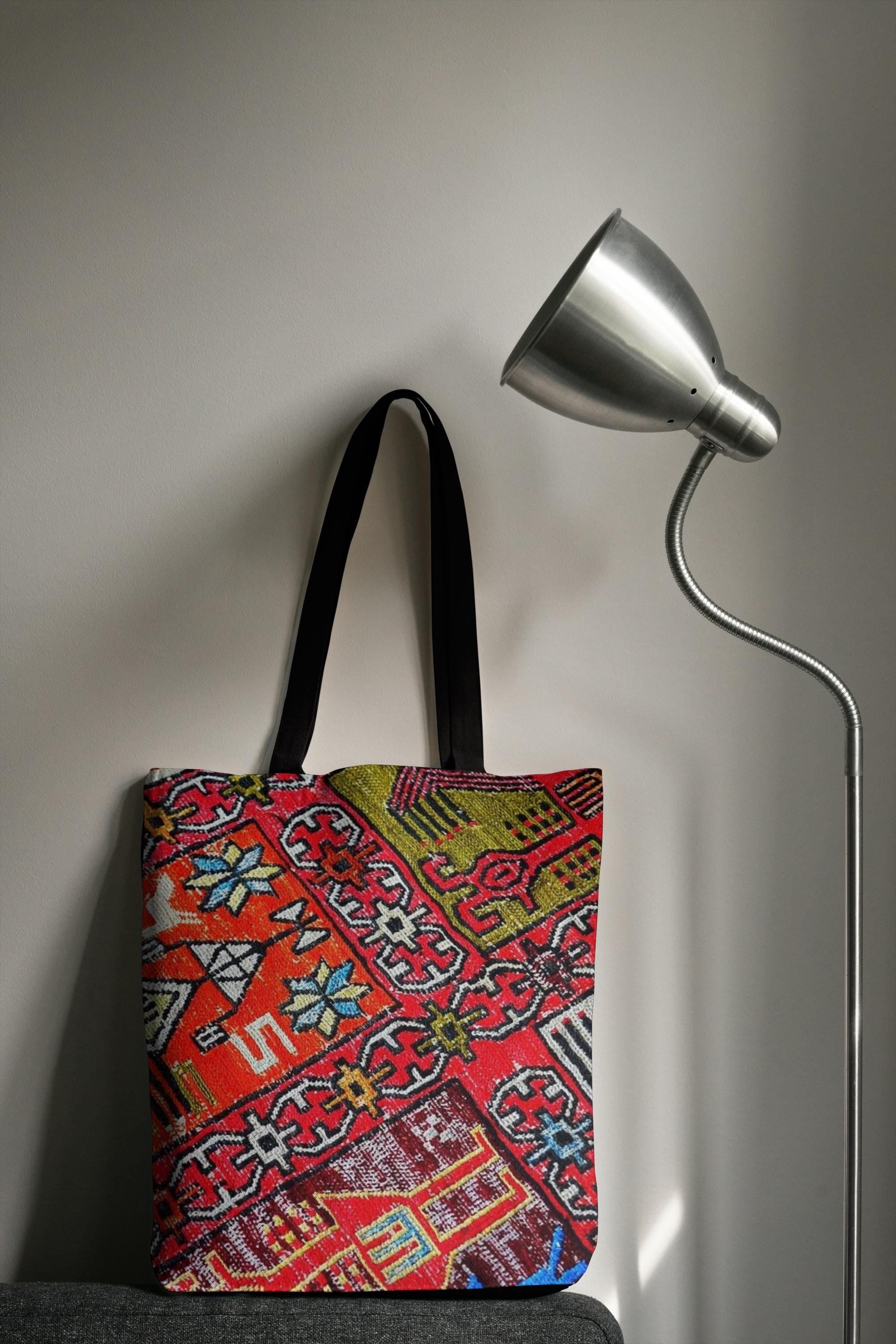 Persian inspired funky tote bag with vibrant patterns, handmade art, versatile shoulder strap, perfect for everyday use
