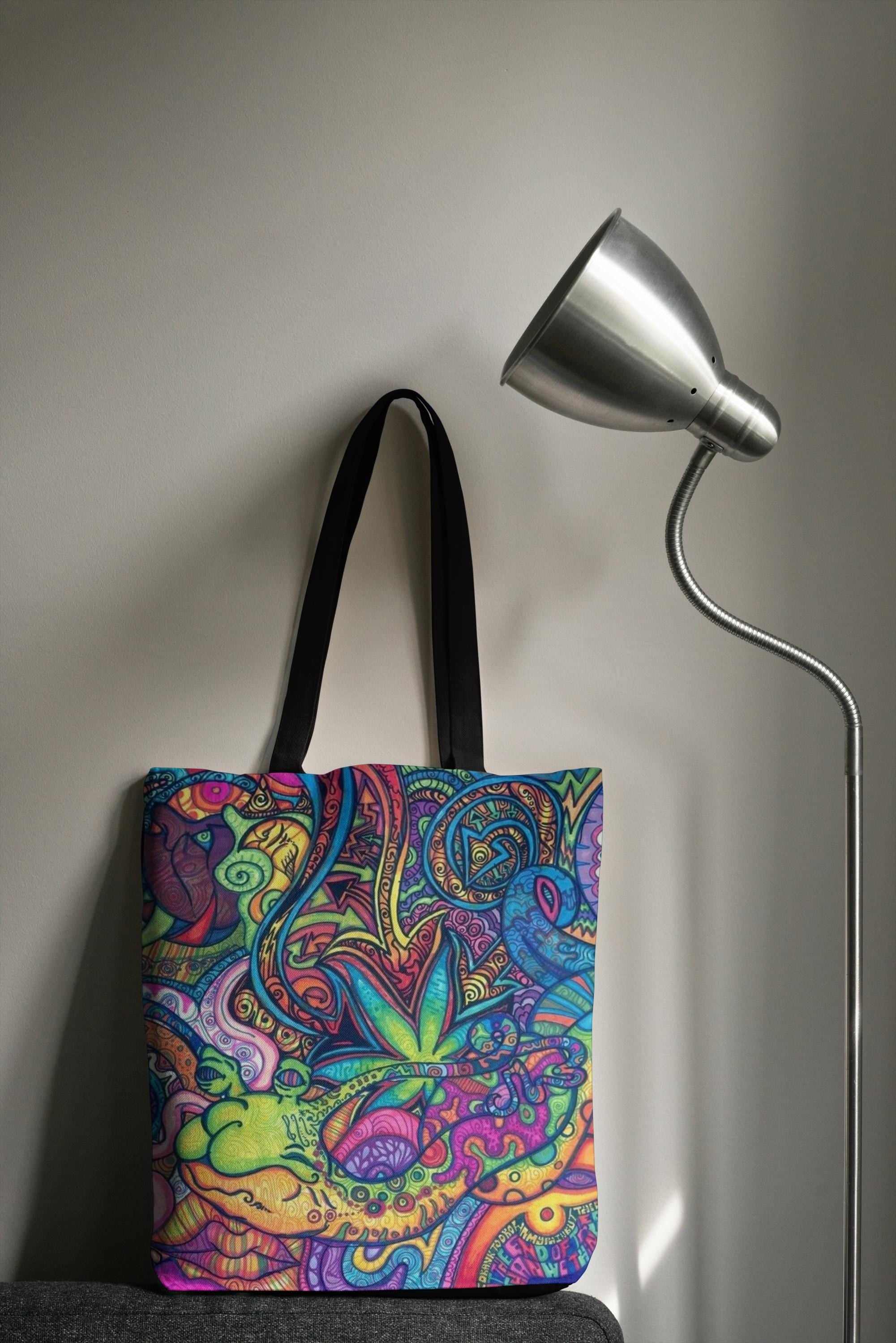 Psychedelic Doodle Pattern Tote Bag | Colorful Abstract Art