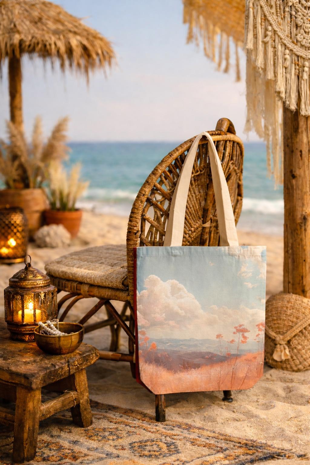 Beach and sunset inspired tote bag for books and groceries
