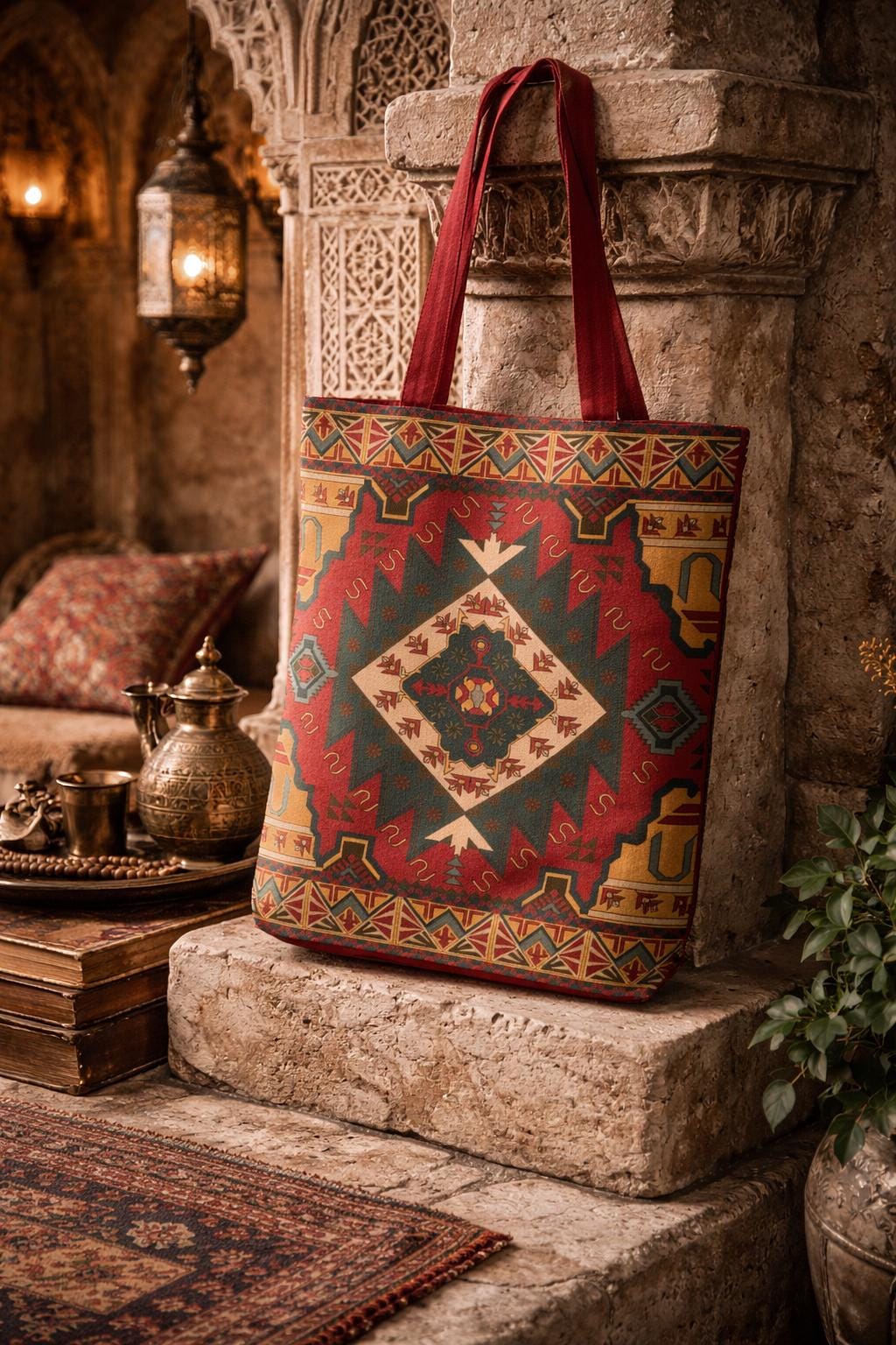 Antique Persian style inspired tote bag for books and groceries