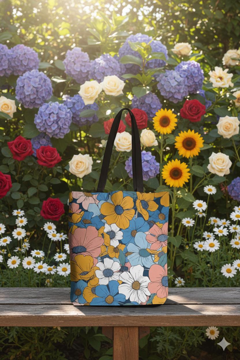 Floral Pattern Tote Bag, Women's Eco-Friendly Market and Beach Tote, Gift for Her, Boho Style, Reusable Shopping Bag
