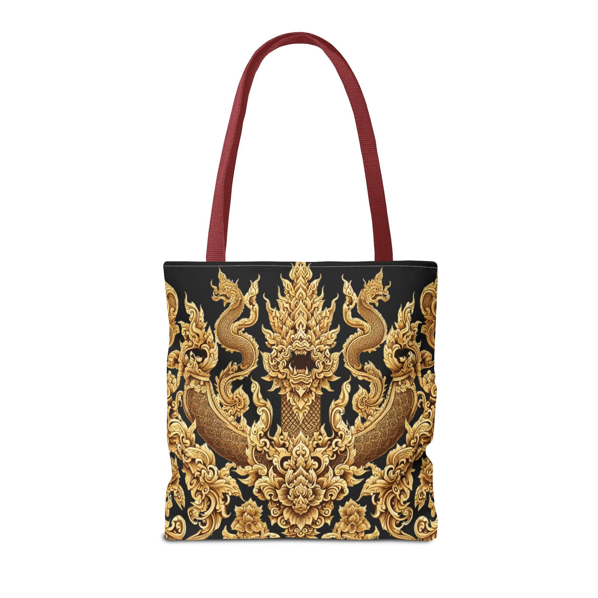 Thai Dragon Tote Bag | Gold Baroque Temple Design