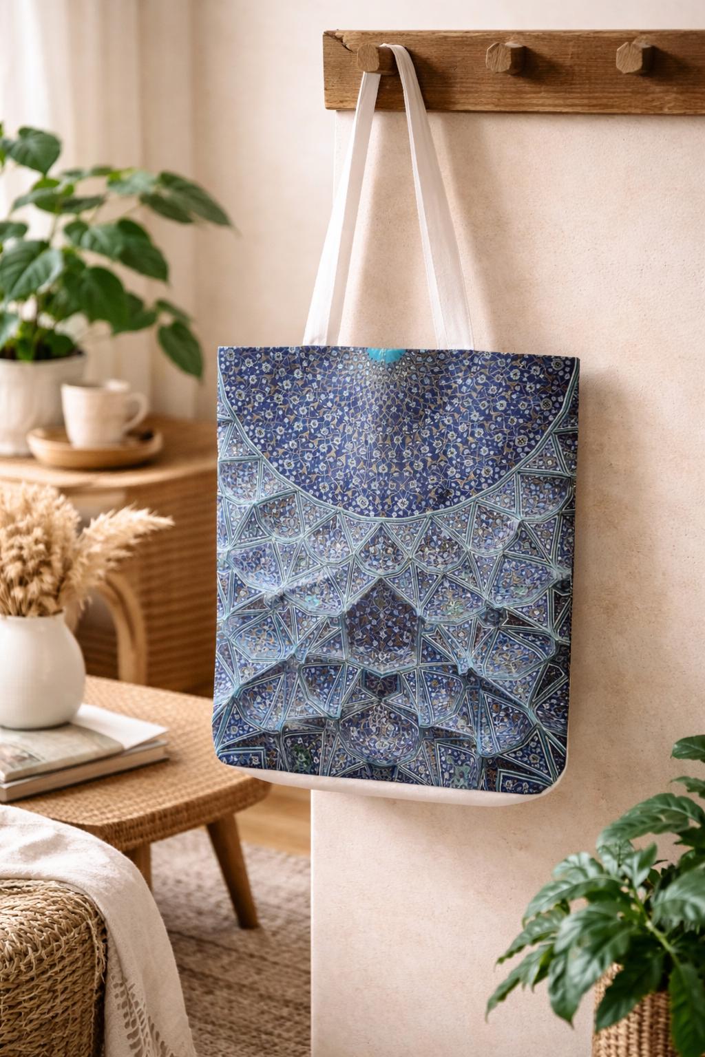 Floral antique boho inspired Persian rug style tote bag