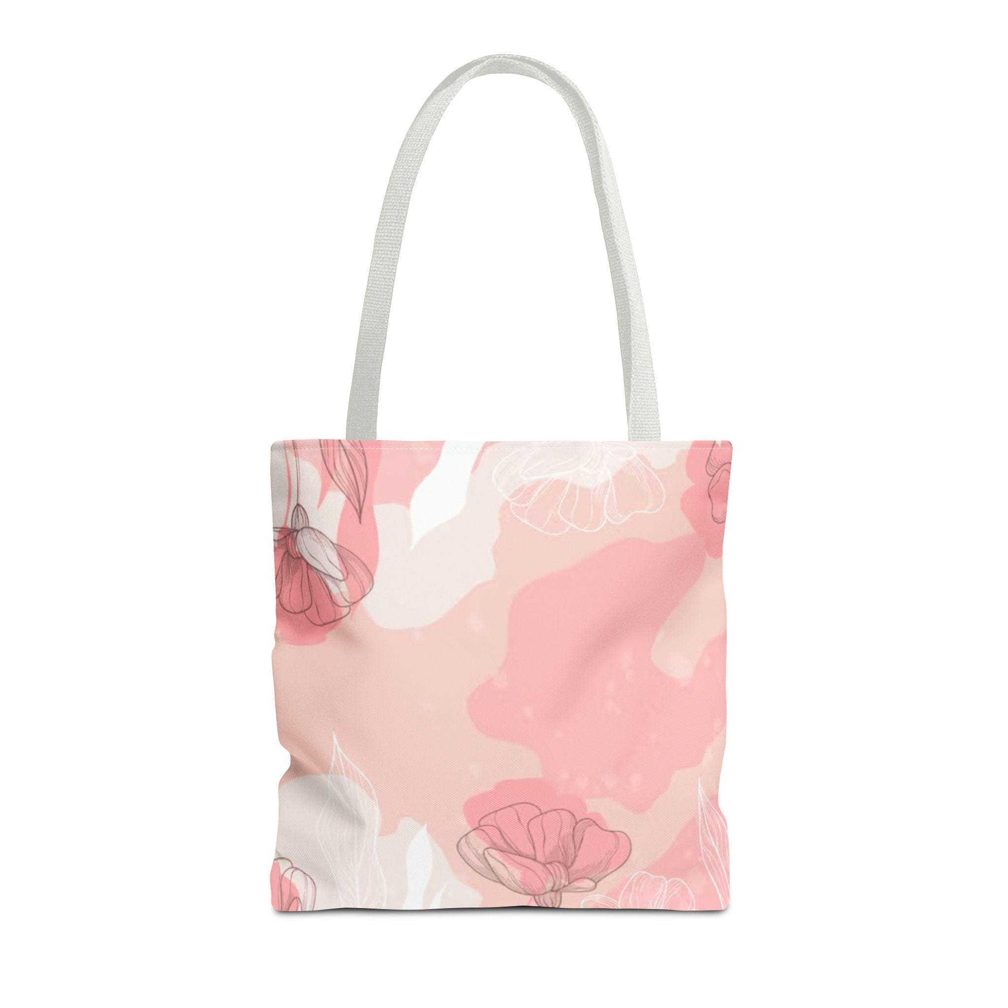 Pink Floral Pattern Tote BagWatercolor Poppies All-Over Print Perfect for Summer Days and Gift for Garden Lovers