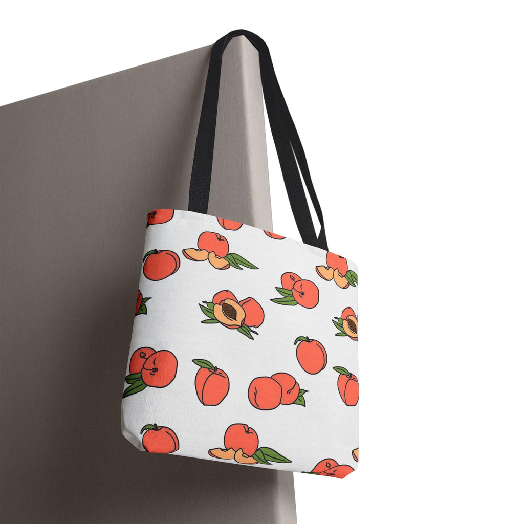 Peach Pattern Tote Bag | All-Over Print Fruit Shopper Bag for Summer, Grocery, Farmers Market, Eco-Friendly Daily, Gift for Her